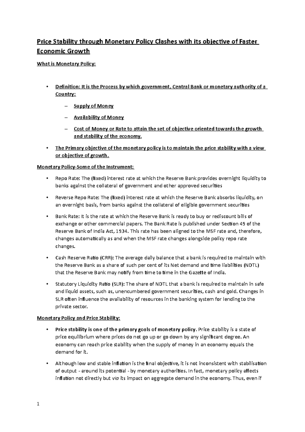 Price Stability through Monetary Policy Clashes with its objective of ...