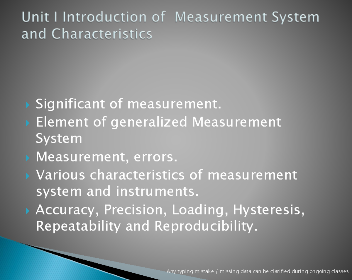Unit I Introduction of Measurement Sys - Significant of measurement ...