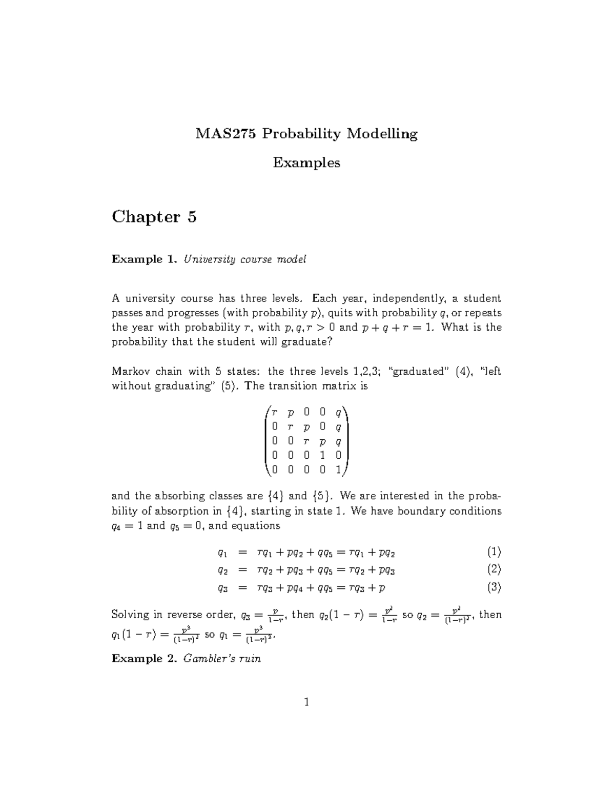 Chapter 5 Examples - MAS275 Probability Modelling Examples Chapter 5 ...