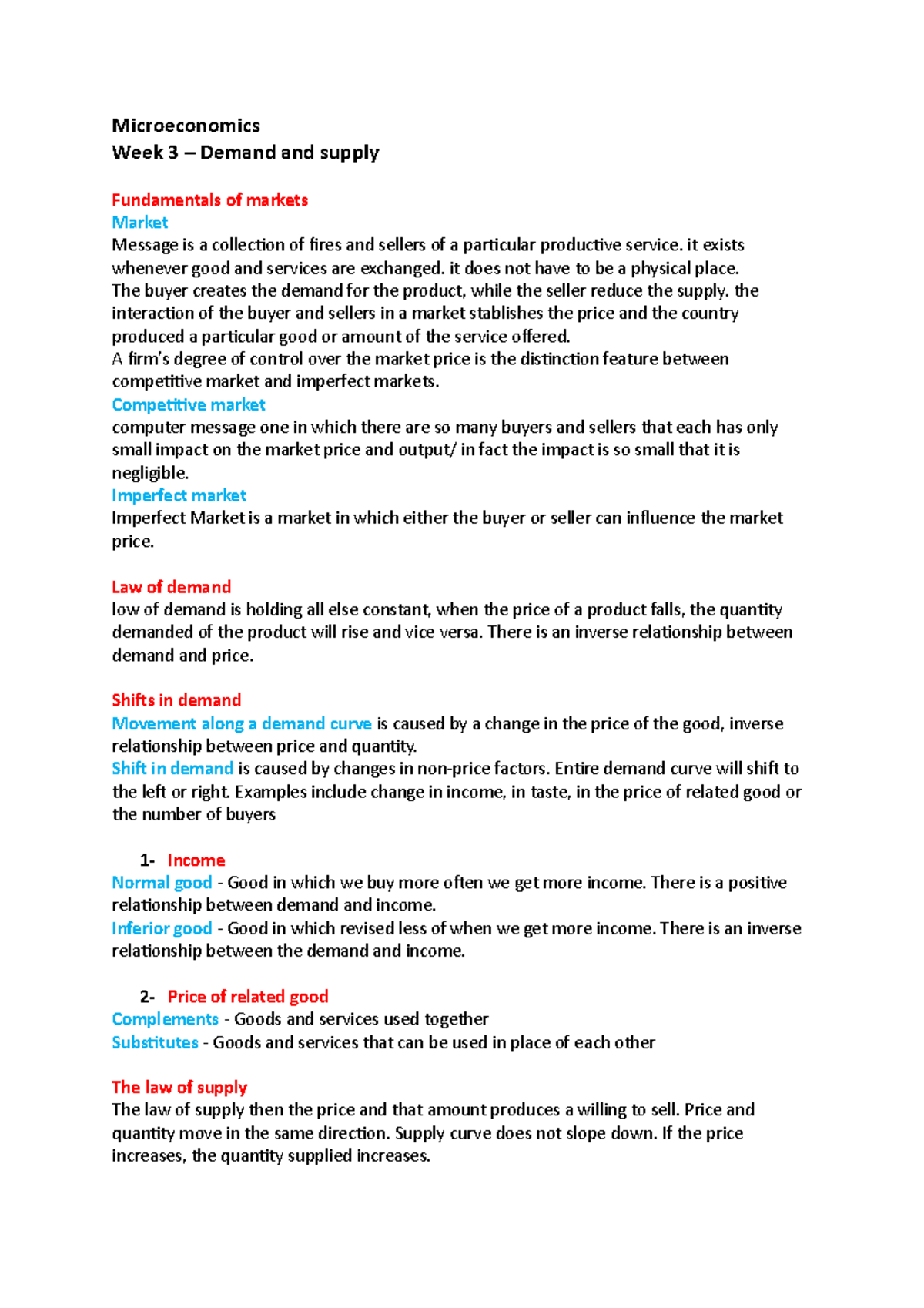 Microeconomics w3 - Lecture notes 3 - Microeconomics Week 3 – Demand ...