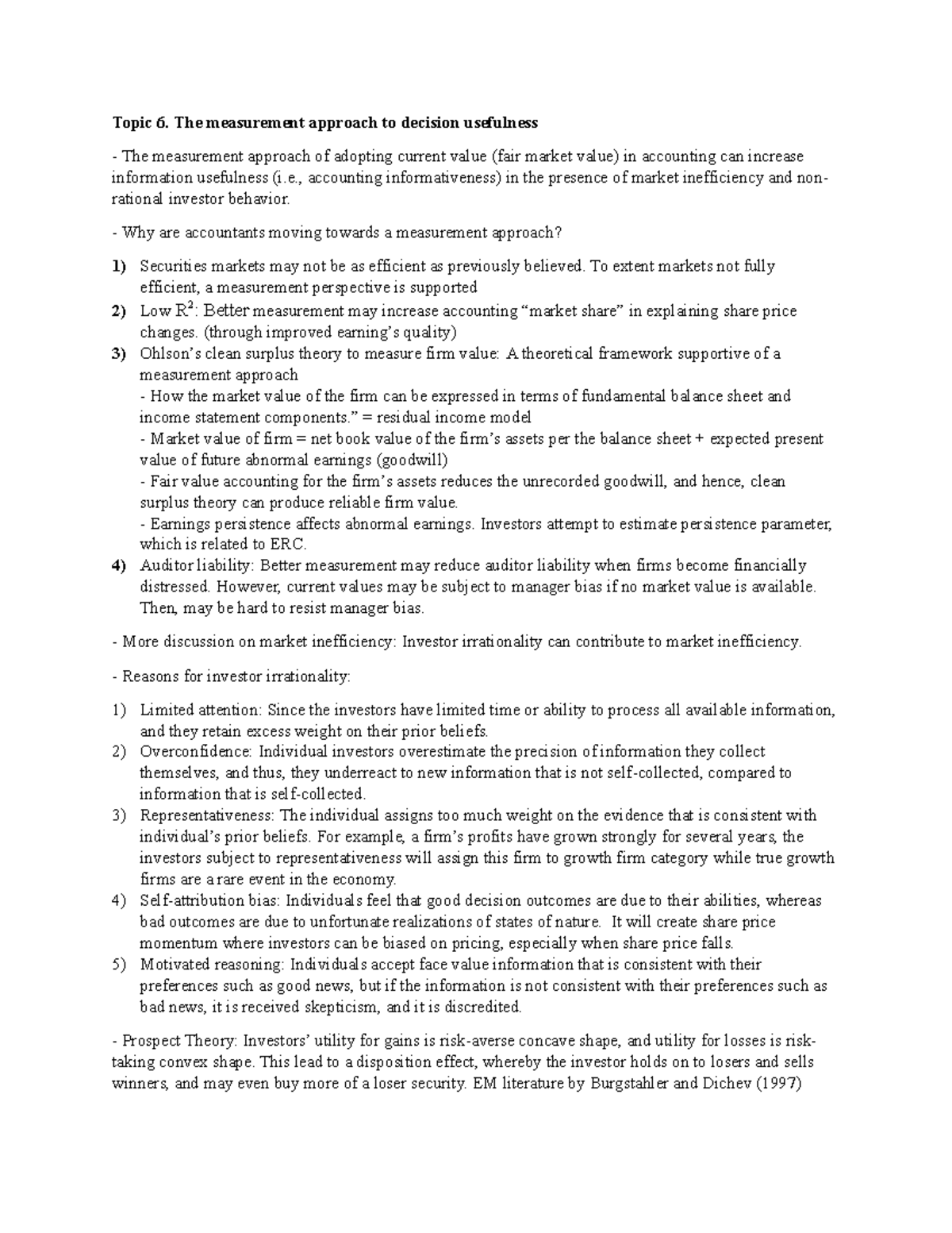 Topic 6. Lecture Notes Topic 6. The measurement approach to decision