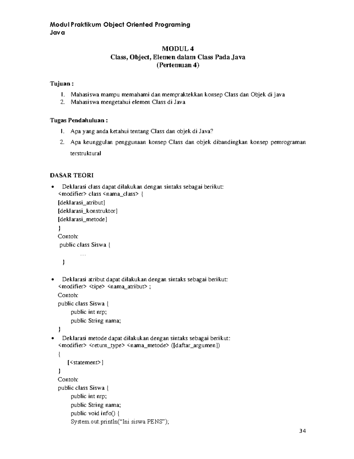 PBO 4 - BBaba - Java MODUL 4 Class, Object, Elemen dalam Class Pada ...