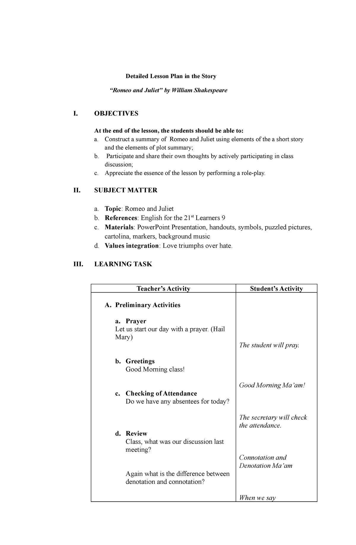 Detailed Lesson Plan - OBJECTIVES At the end of the lesson, the ...