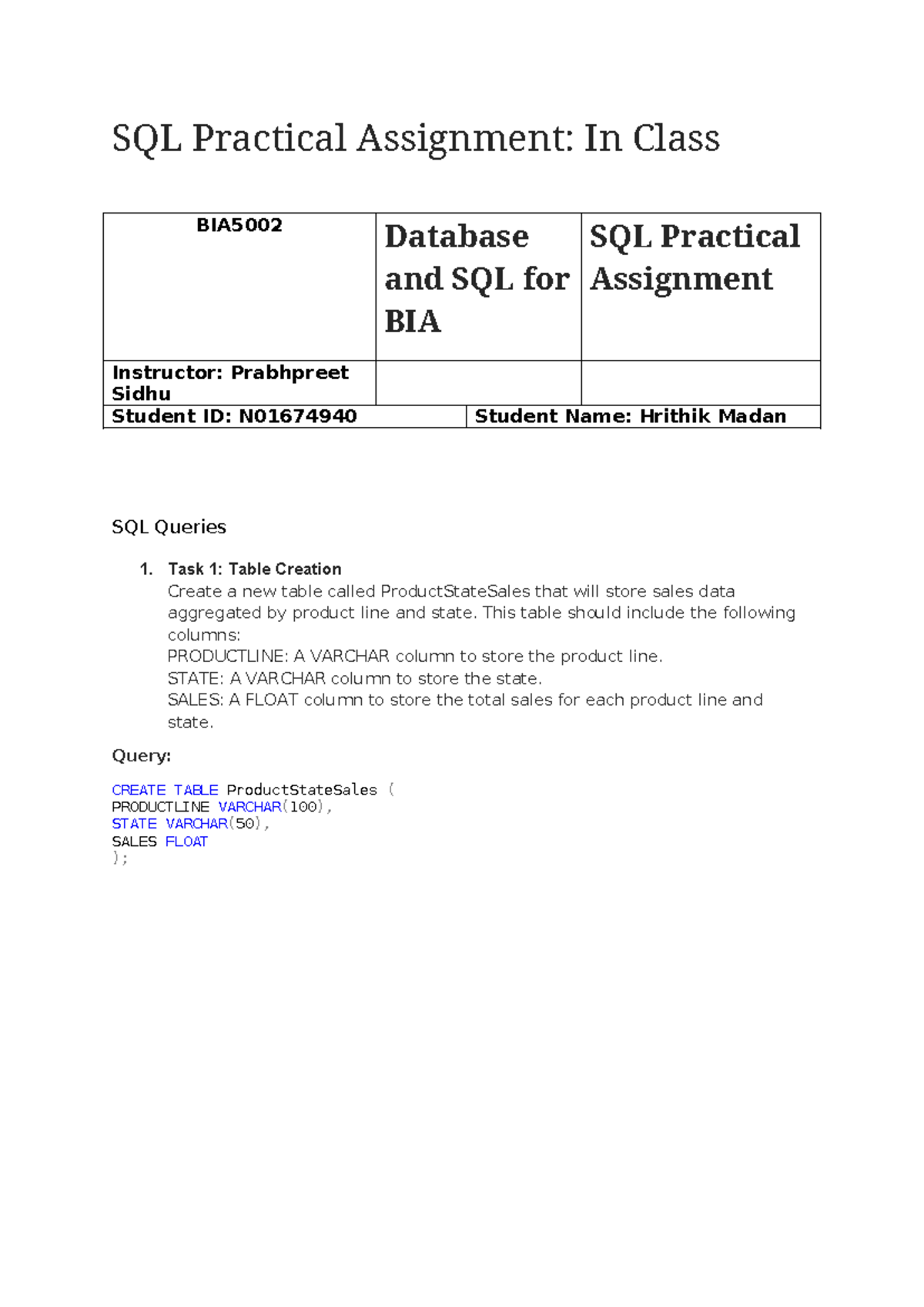 practical assignment of sql query