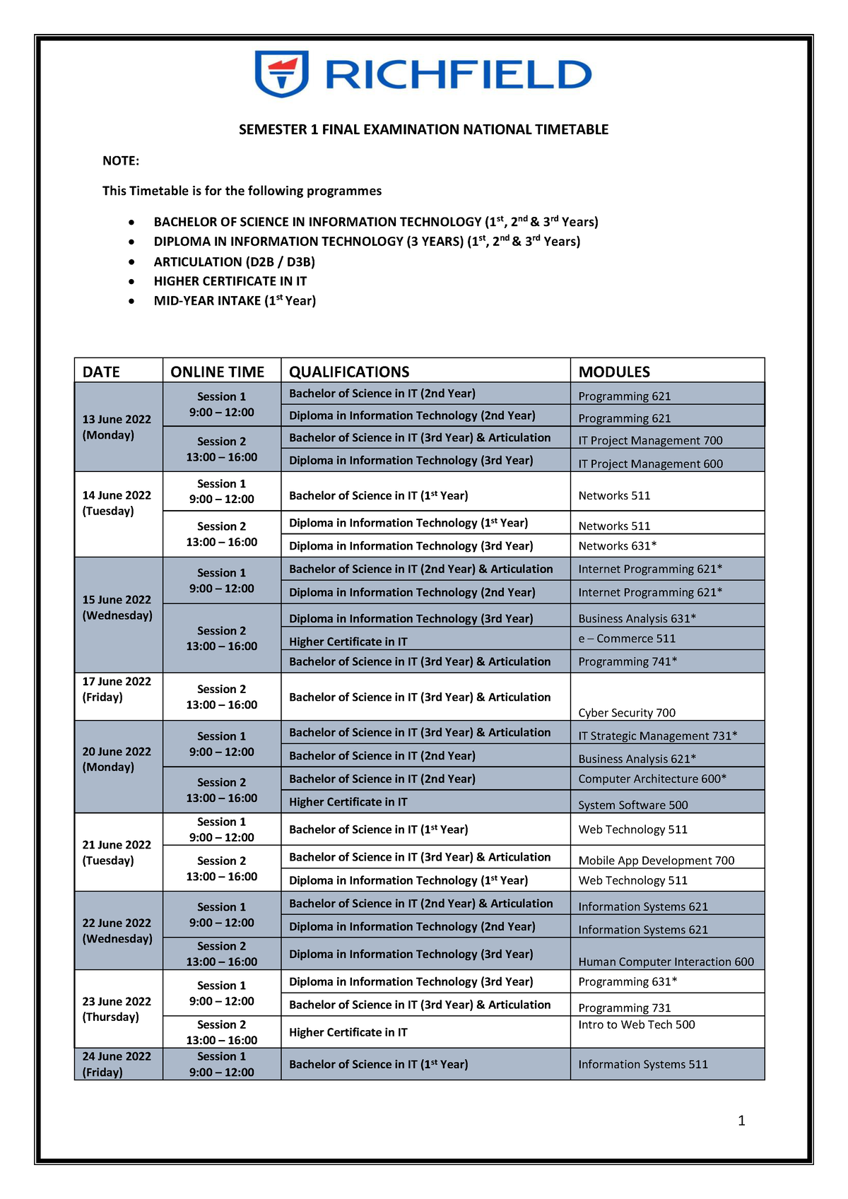 semester-1-final-examination-timetable-mict-contact-and-distance-1