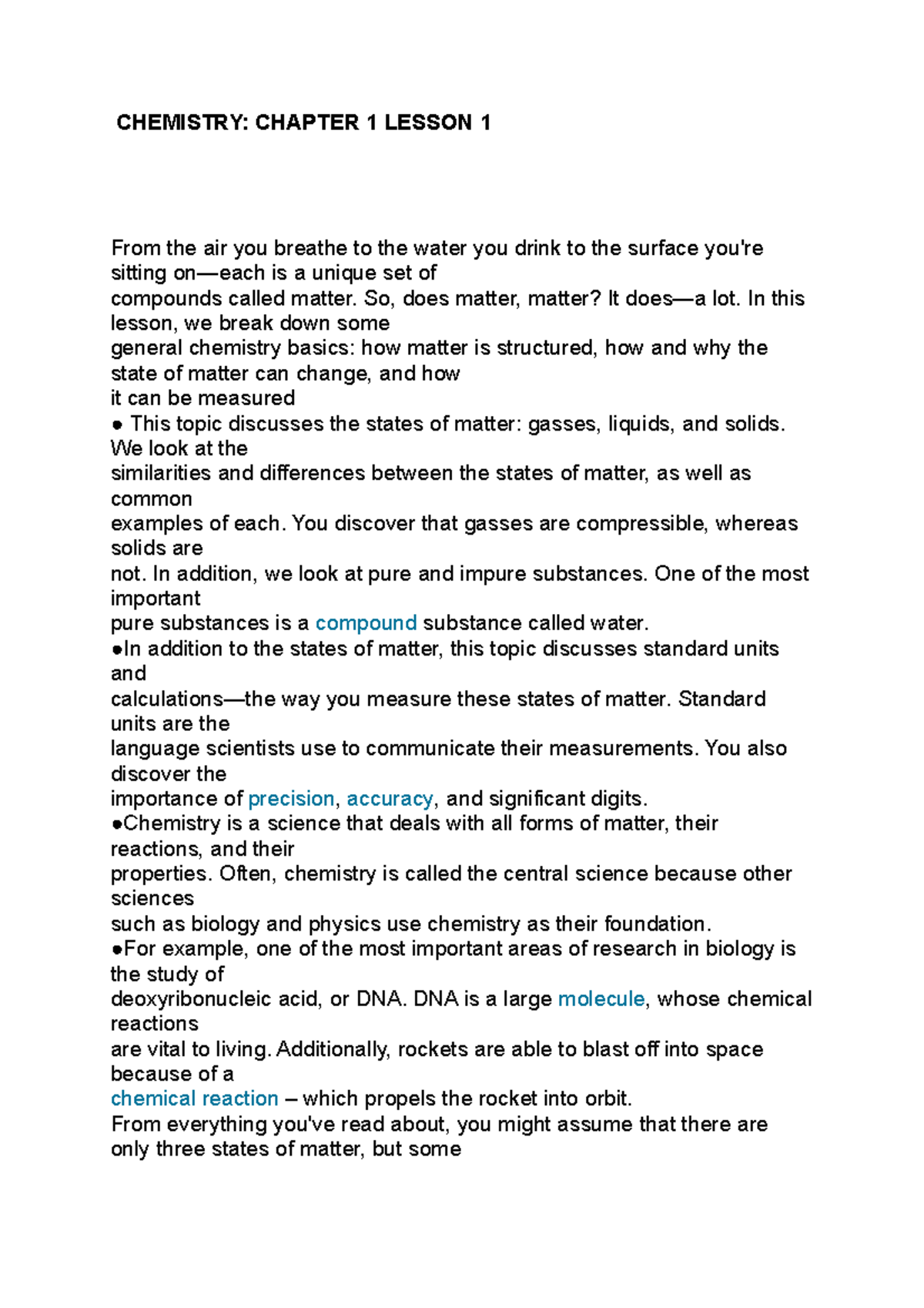 Chemistry Chapter 1 Lesson 1 - CHEMISTRY: CHAPTER 1 LESSON 1 From The ...