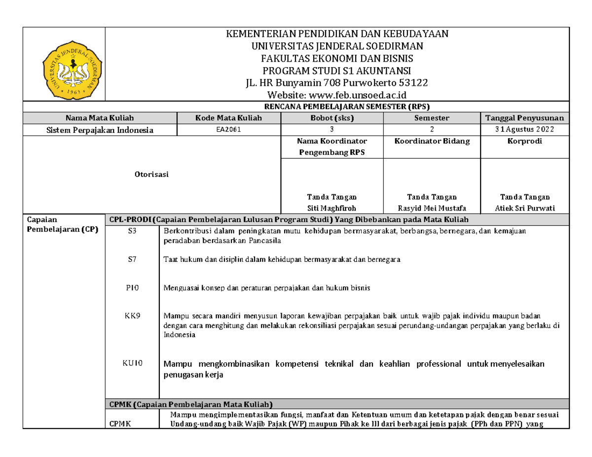 Rencana Pembelajaran Semester Sistem Perpajakan Indonesia - KEMENTERIAN ...