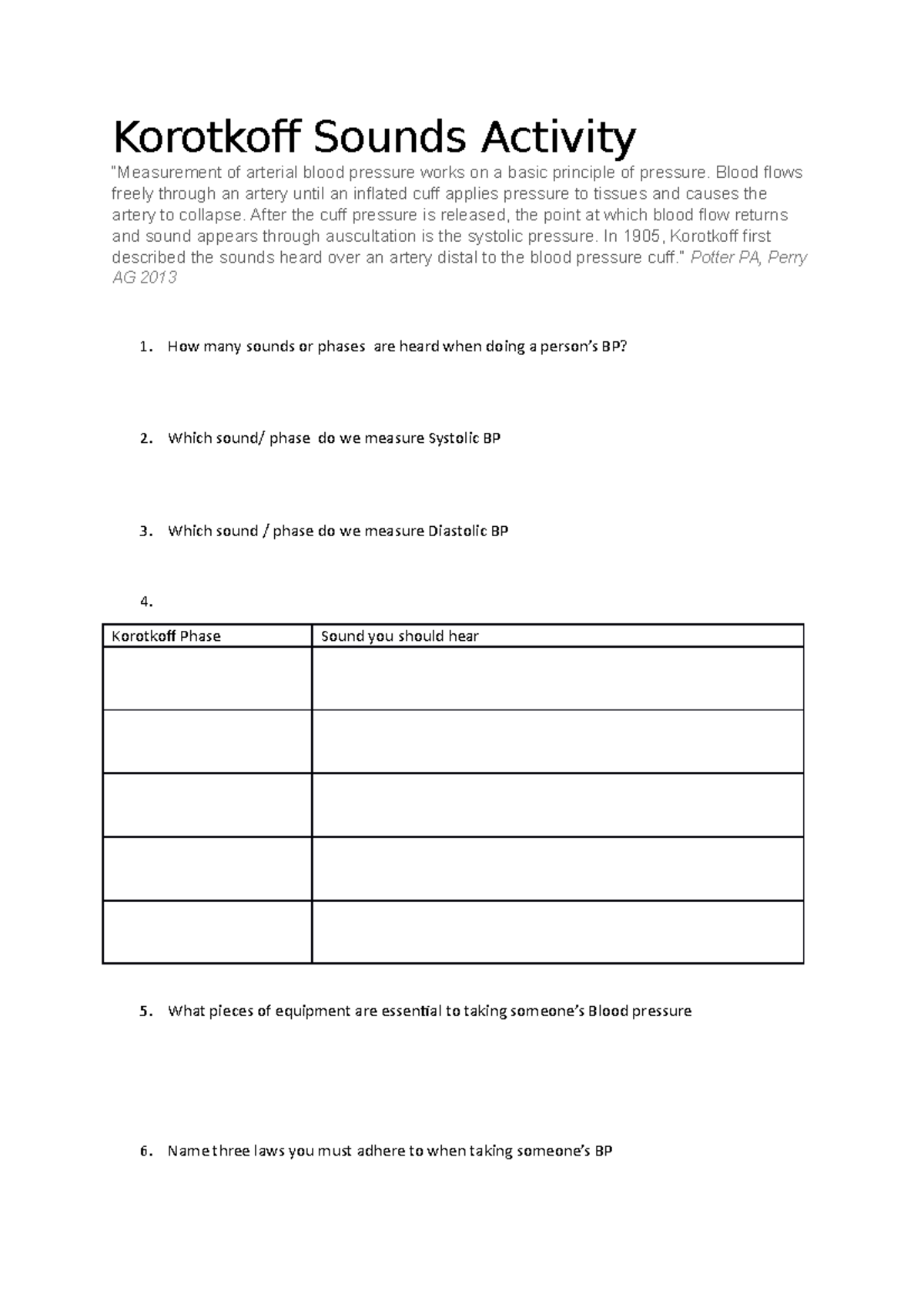 Korotkoff Sounds Activity Korotkoff Sounds Activity “Measurement of