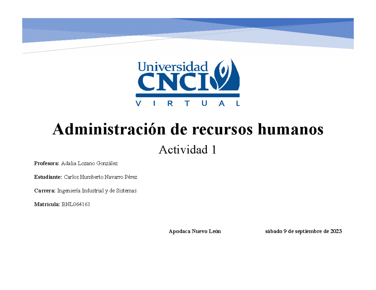 Actividad 1 Administracion de recursos humanos - Administración de