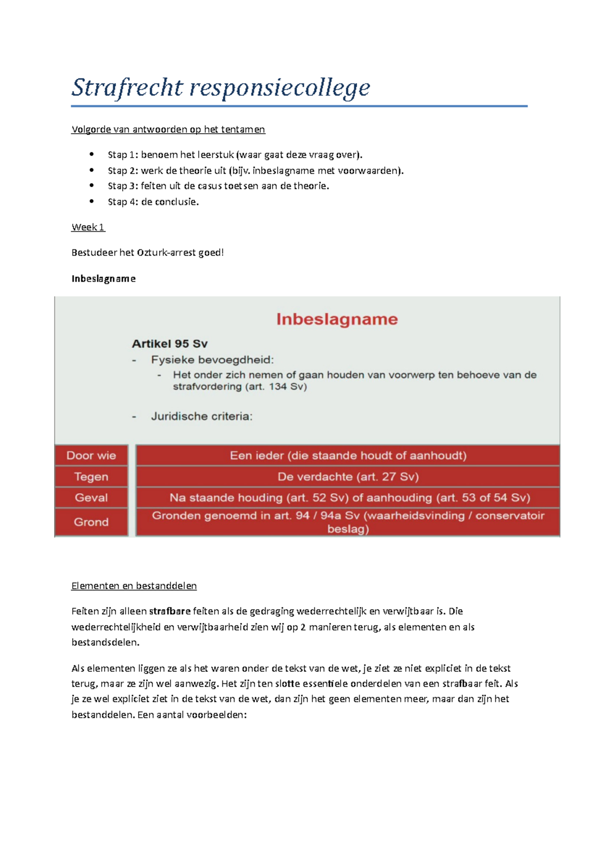 Strafrecht Responsiecollege - Strafrecht Responsiecollege Volgorde Van ...