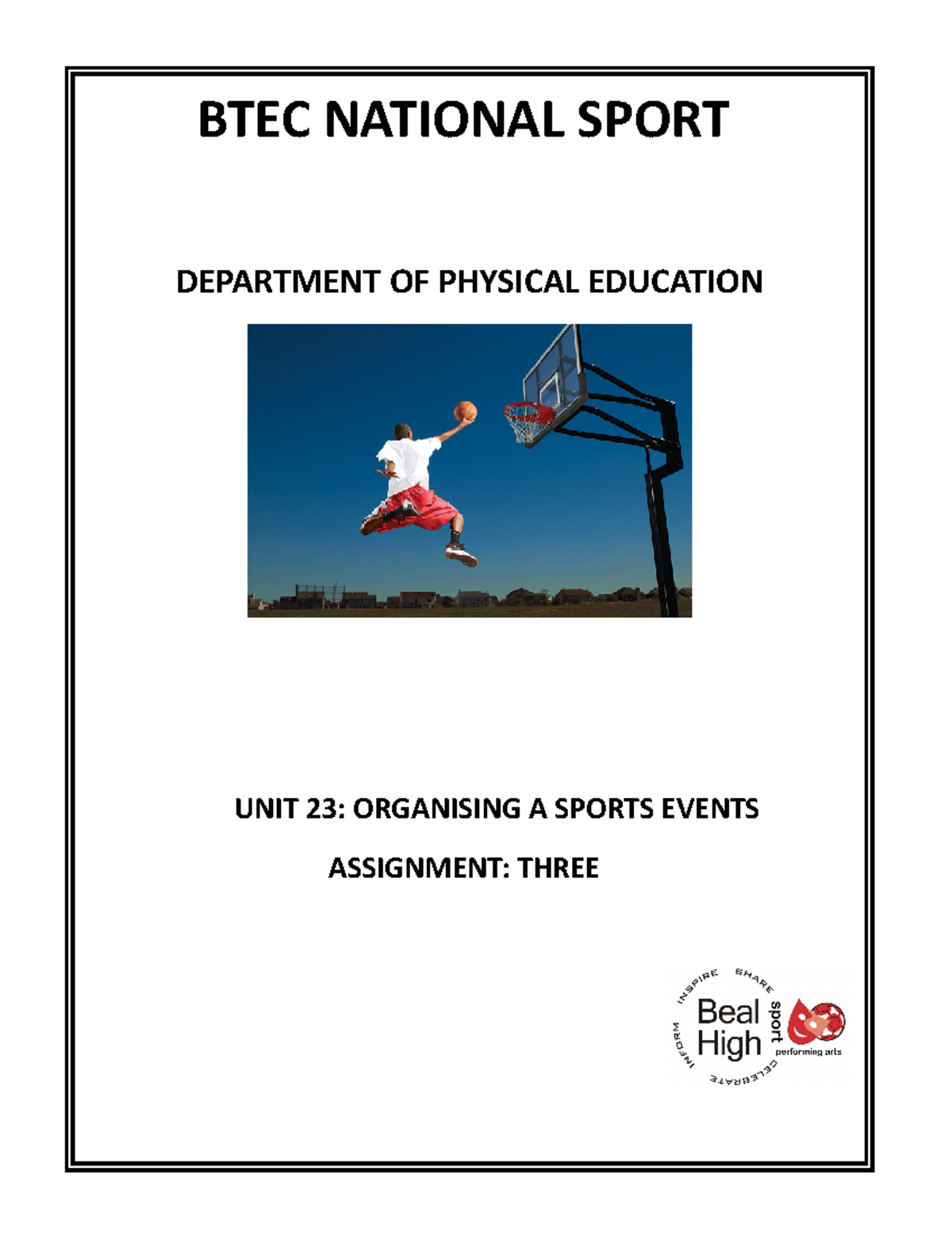 Assignment 3 - organising a sports events - BTEC NATIONAL SPORT ...