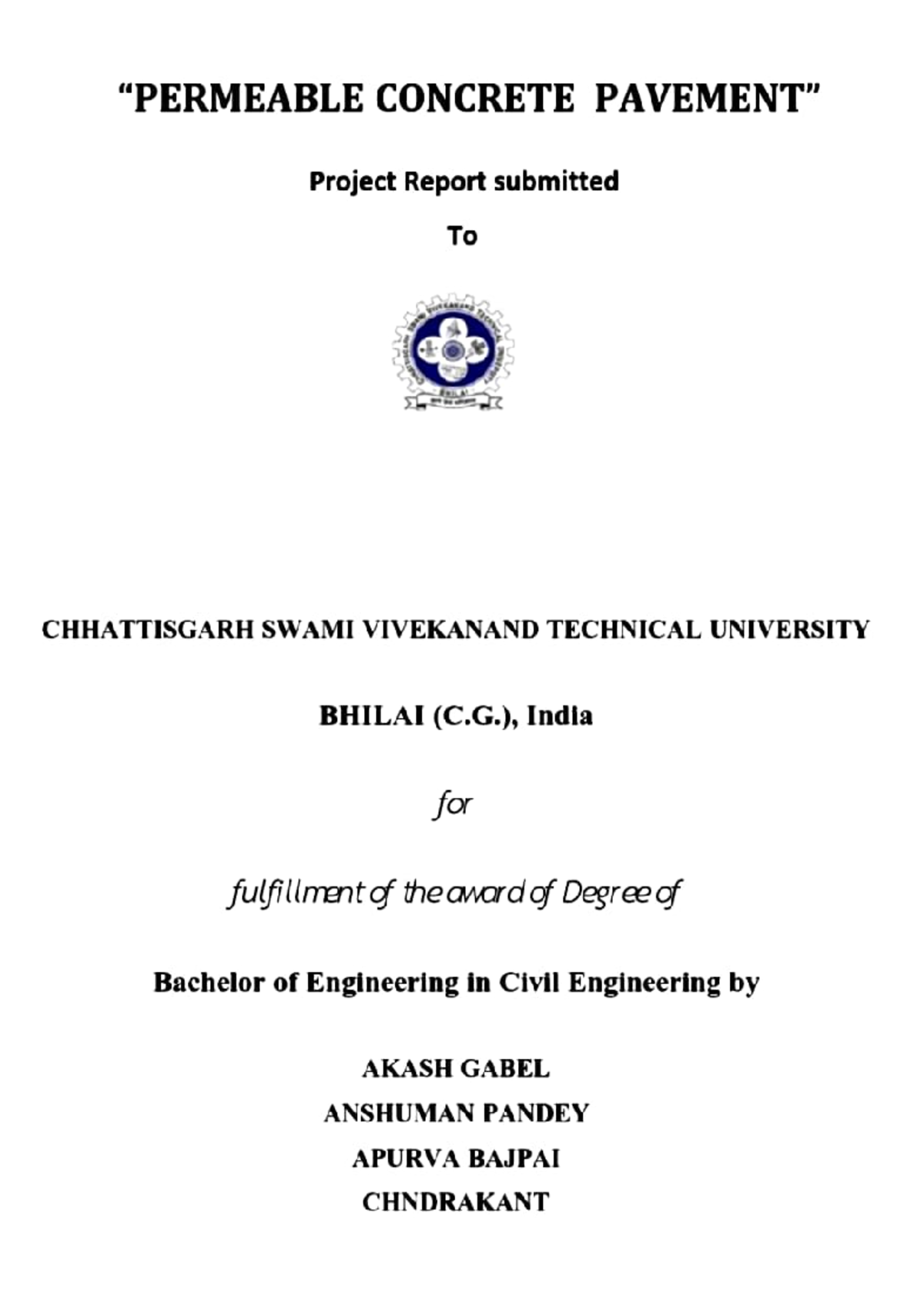 Permeable concrete pavement civil - CONCRETE Project Report submitted ...