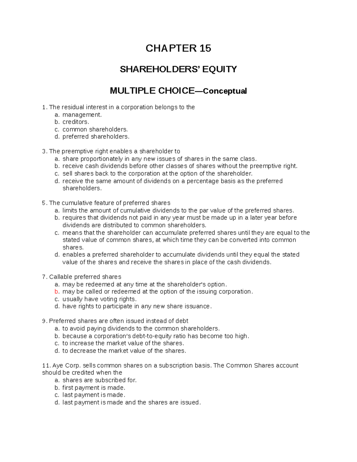 Test bank Chapter 15 - ACC 927 - McMaster - Studocu