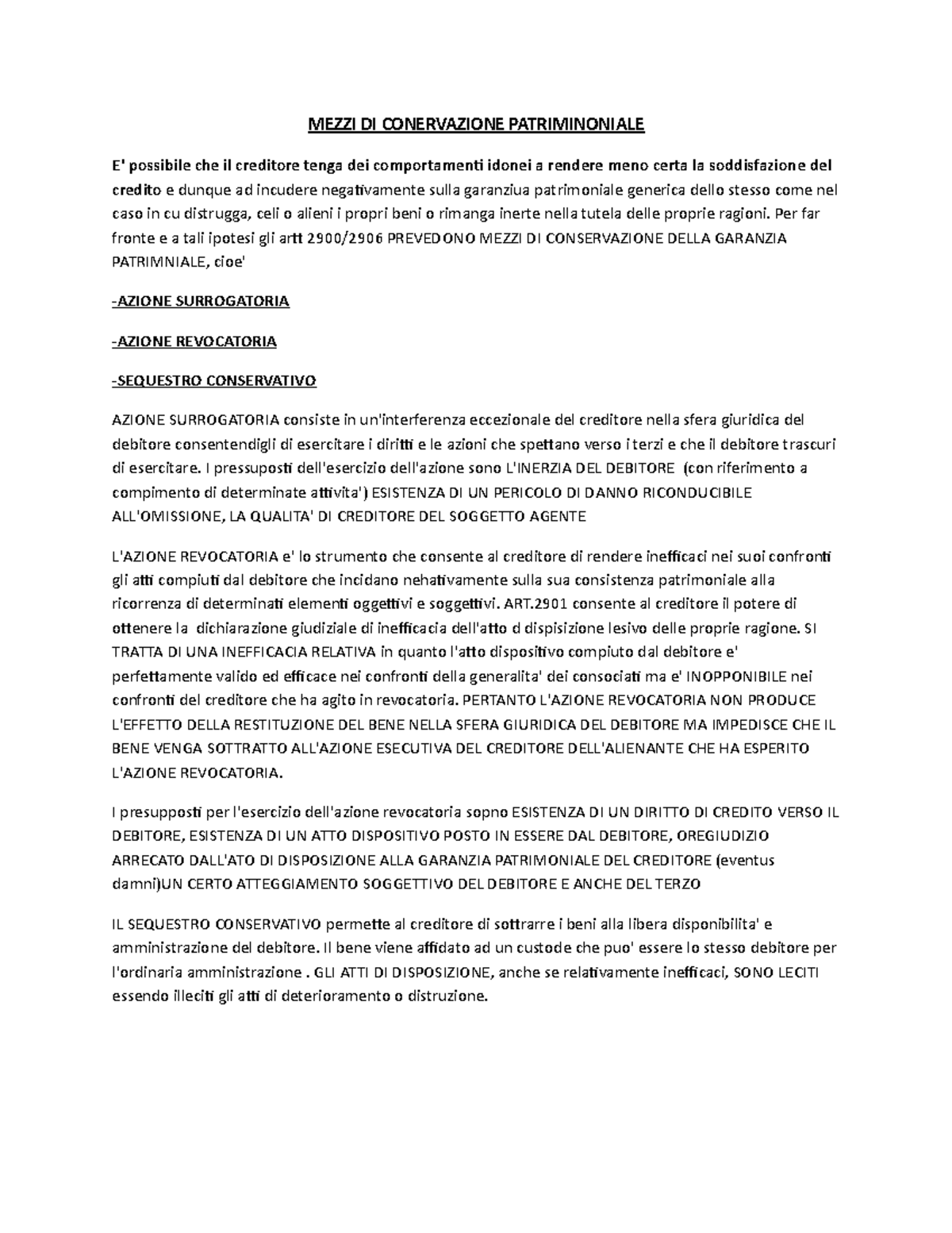 Mezzi Di Conservazione Della Garanzia Patrimoniale