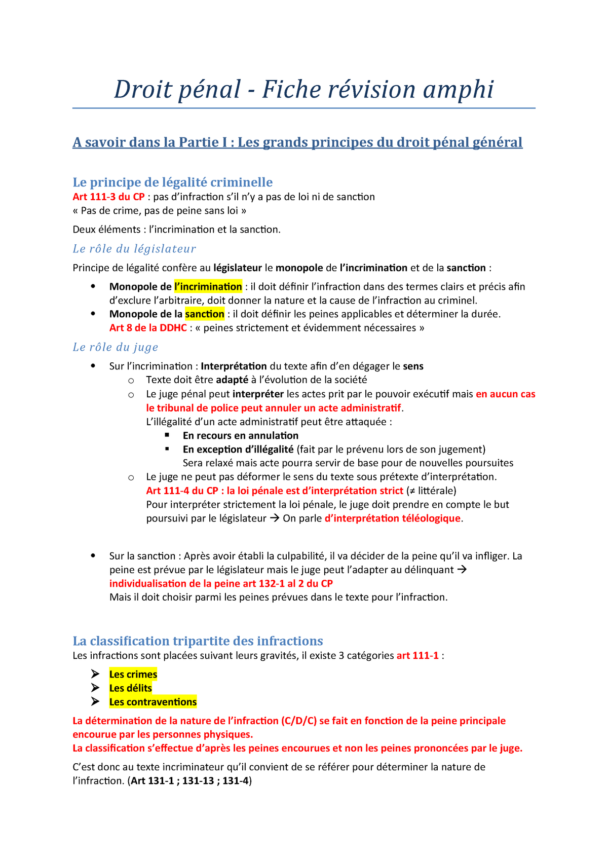 Principe De La Classification Tripartite Des Infractions