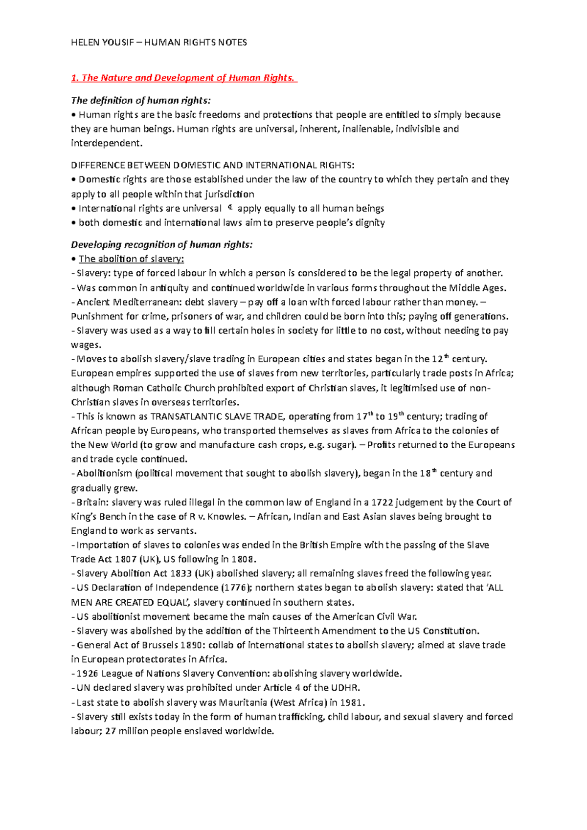 Human Rights - Notes - The Nature and Development of Human Rights. The ...