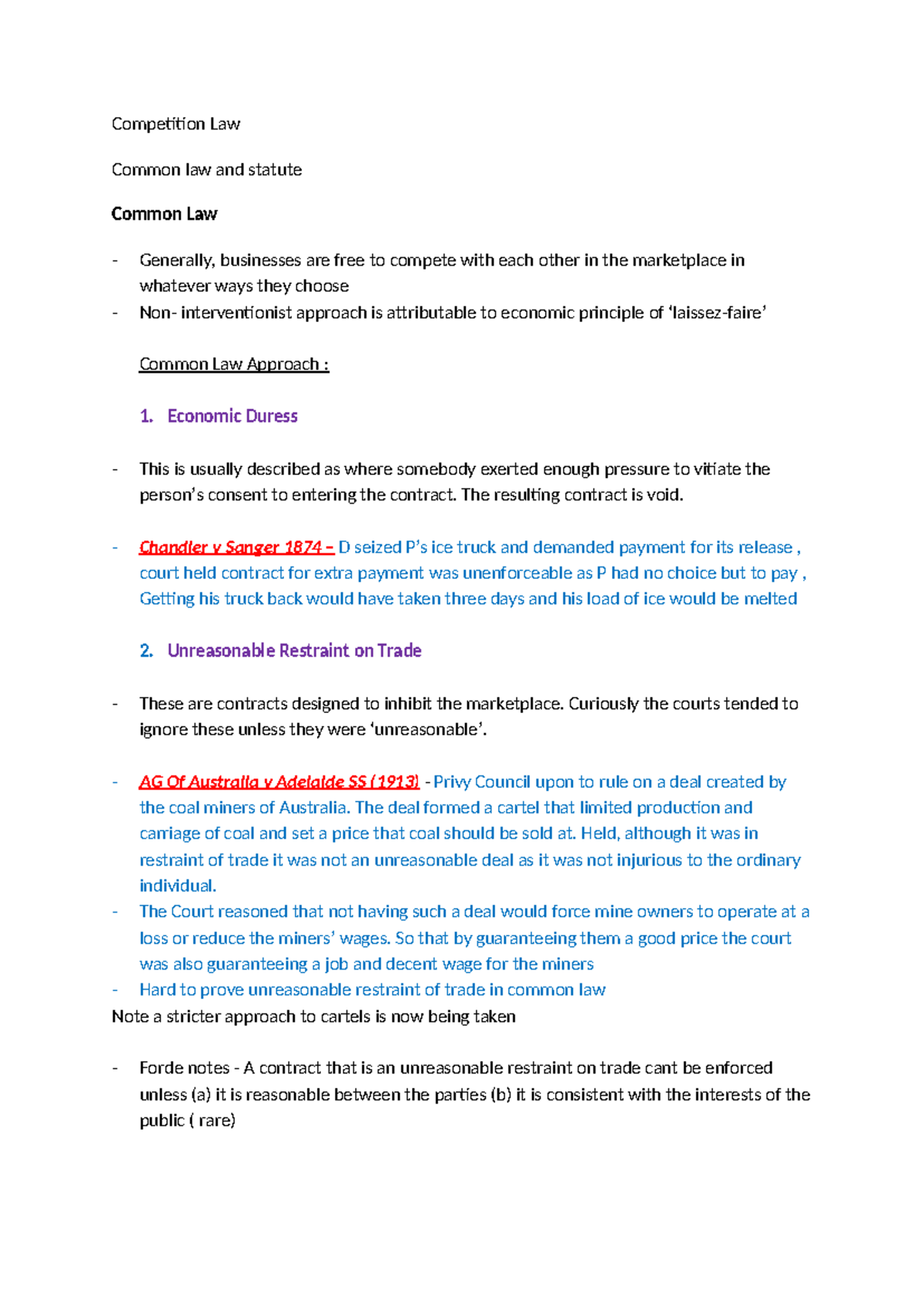 Competition Law Exam Prep - Competition Law Common law and statute ...