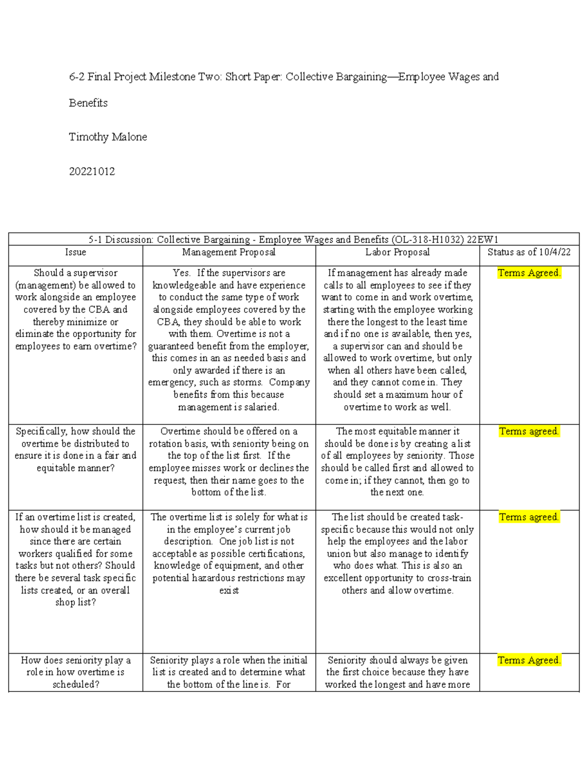 6-2 Final Project Milestone Two: Collective Bargaining Paper - 6-2 ...