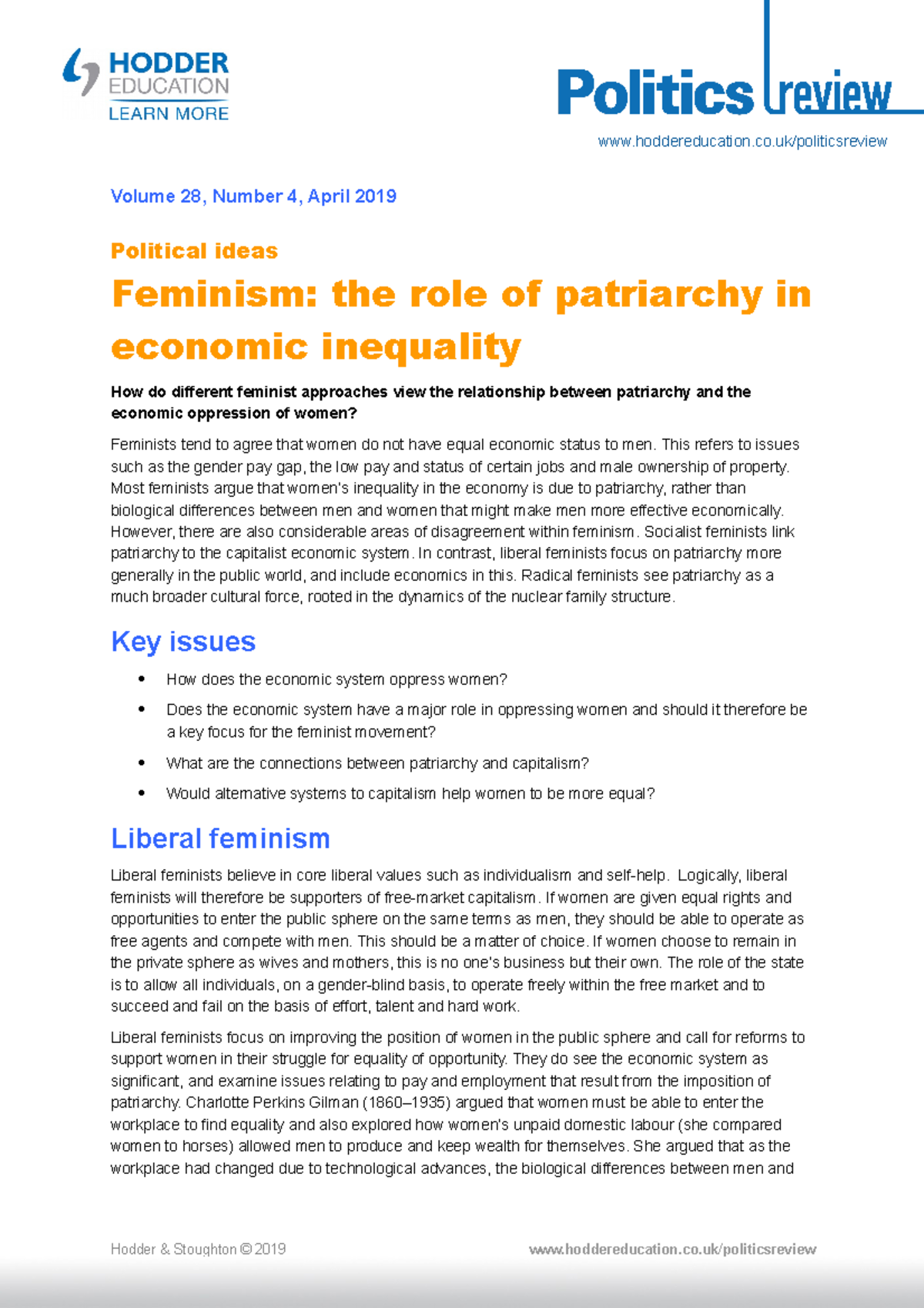 Politics Review 28 4 Ideas Feminism 3 - Volume 28, Number 4, April 2019 ...