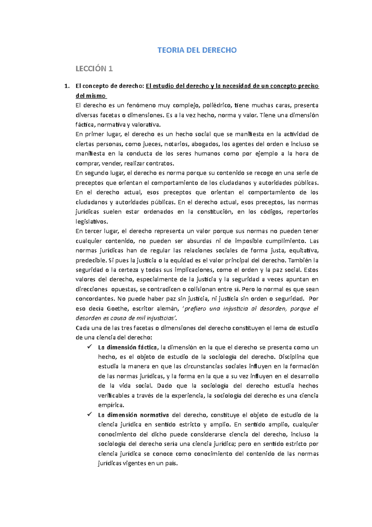 Lección 1 - Apuntes Temas 1-4 - TEORIA DEL DERECHO LECCIÓN 1 El ...