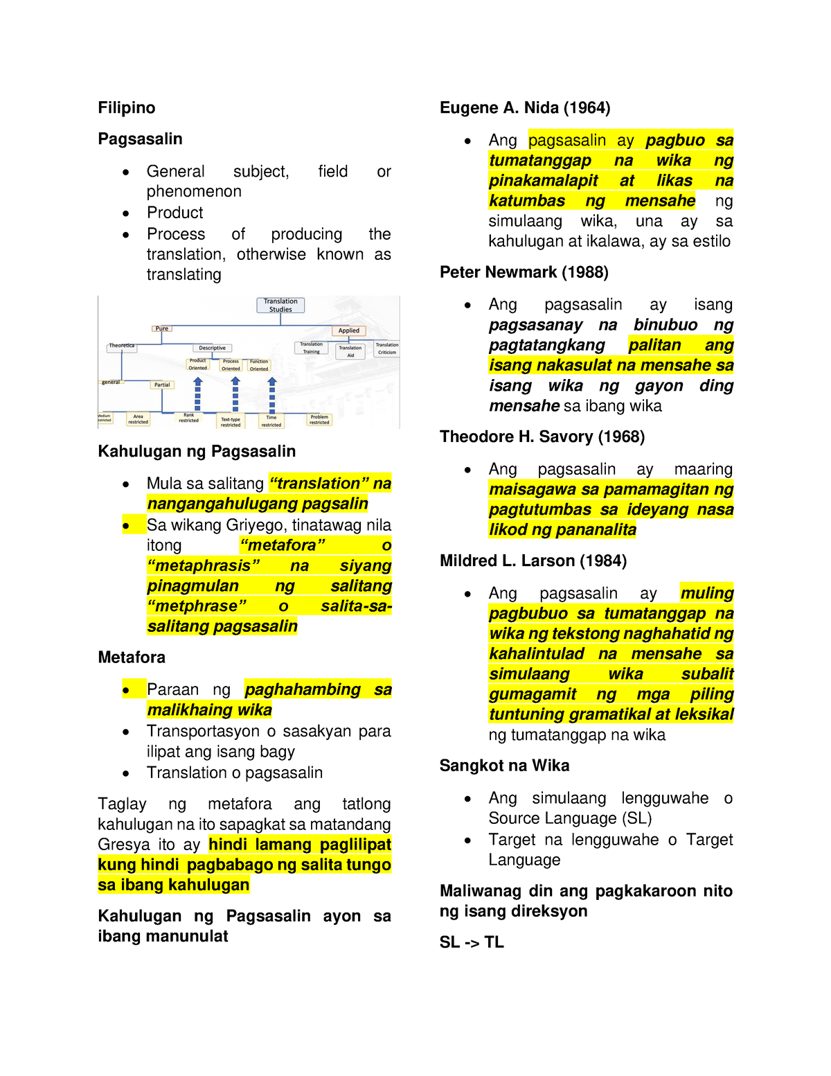 Filipino - Filipino Pagsasalin General Subject, Field Or Phenomenon ...