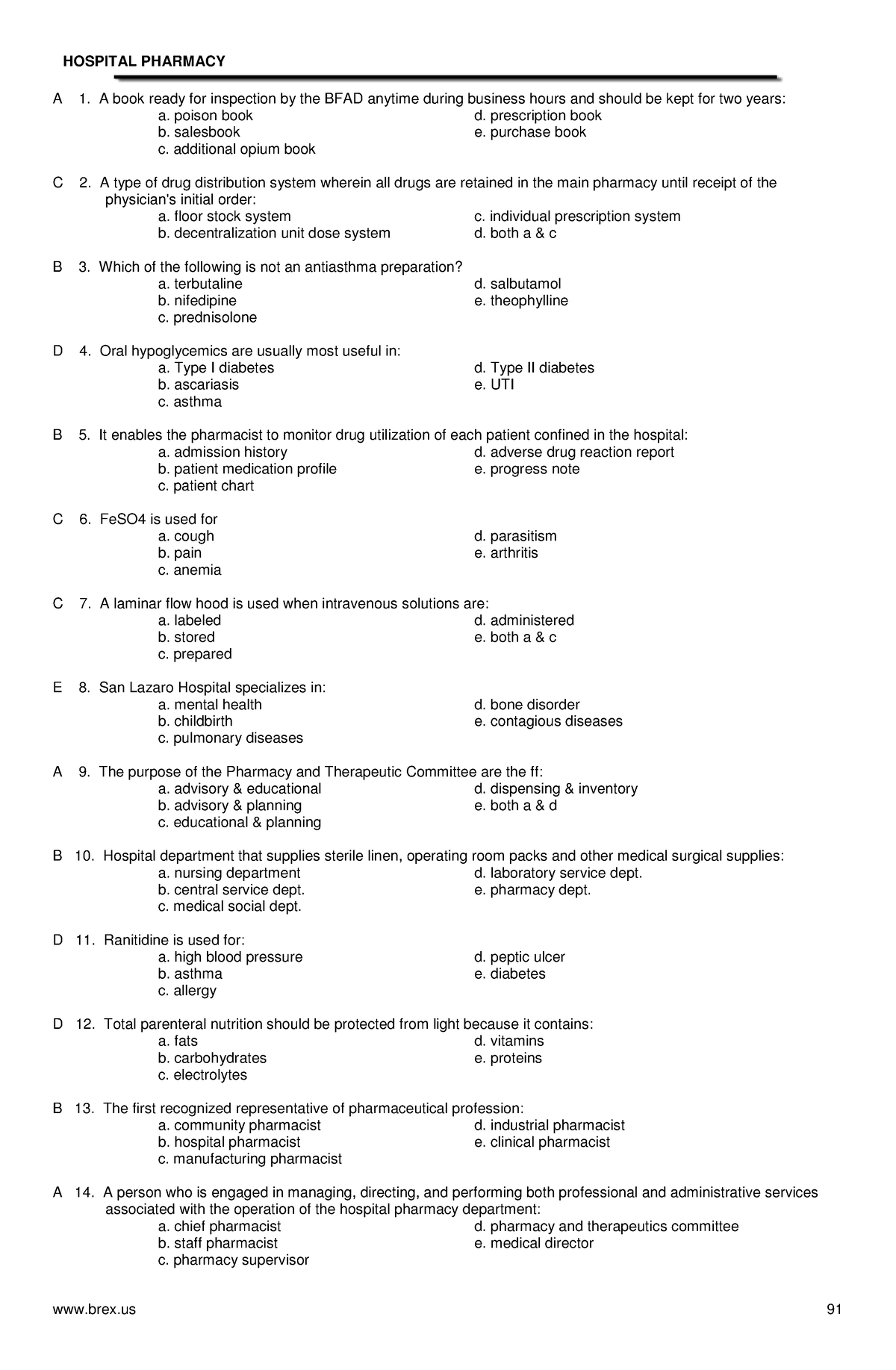 Hospital Pharmacy Answer Key- Green Pacop - A 1. A Book Ready For ...