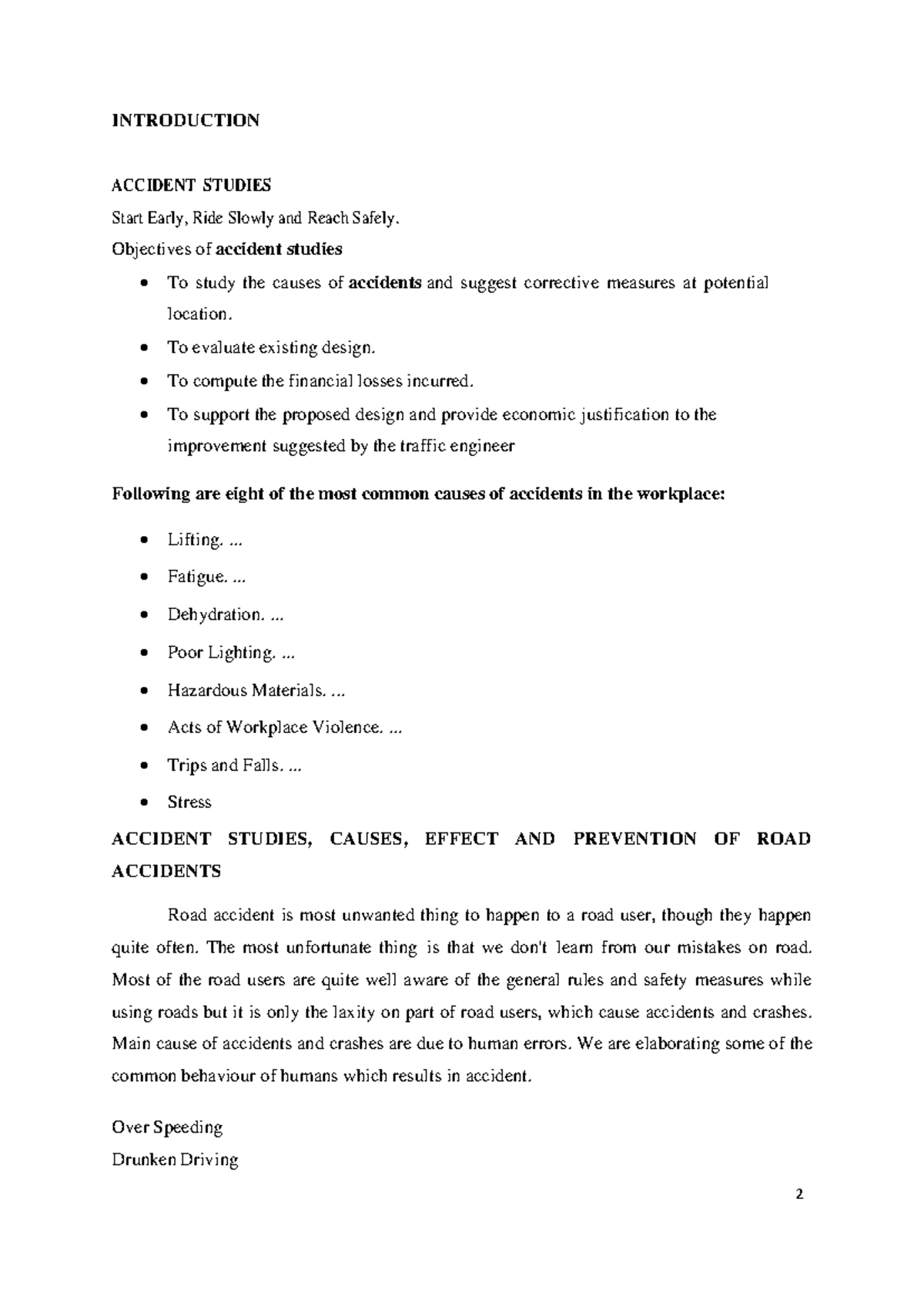 Traffic Safety AND Environment - INTRODUCTION ACCIDENT STUDIES Start ...