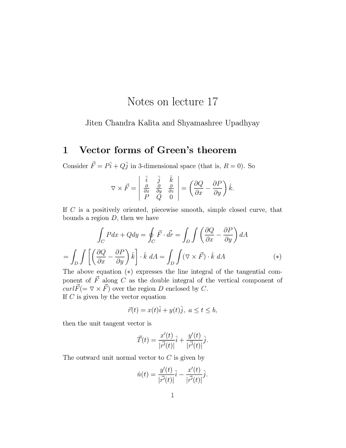 Jck-lec17-notes - Ma101 Lecture Notes - Notes On Lecture 17 Jiten 