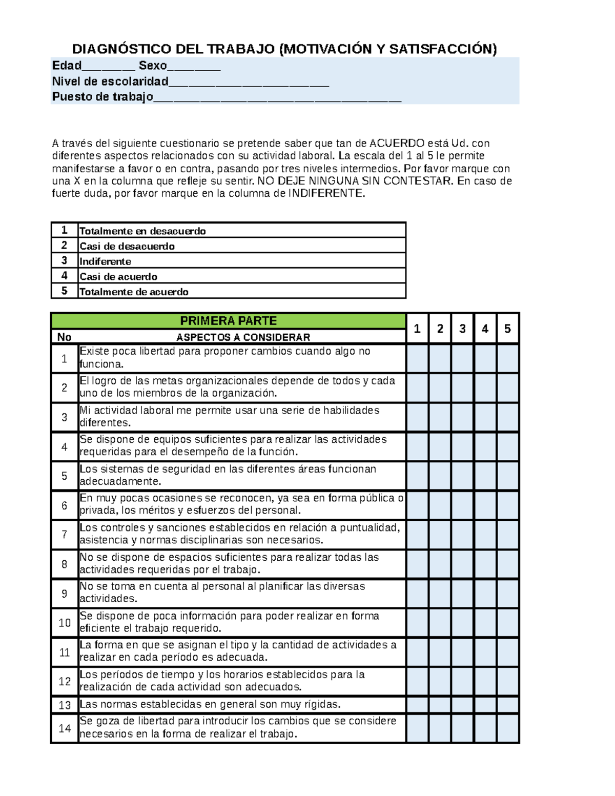 Test de motivación laboral - DIAGNÓSTICO DEL TRABAJO (MOTIVACIÓN Y ...