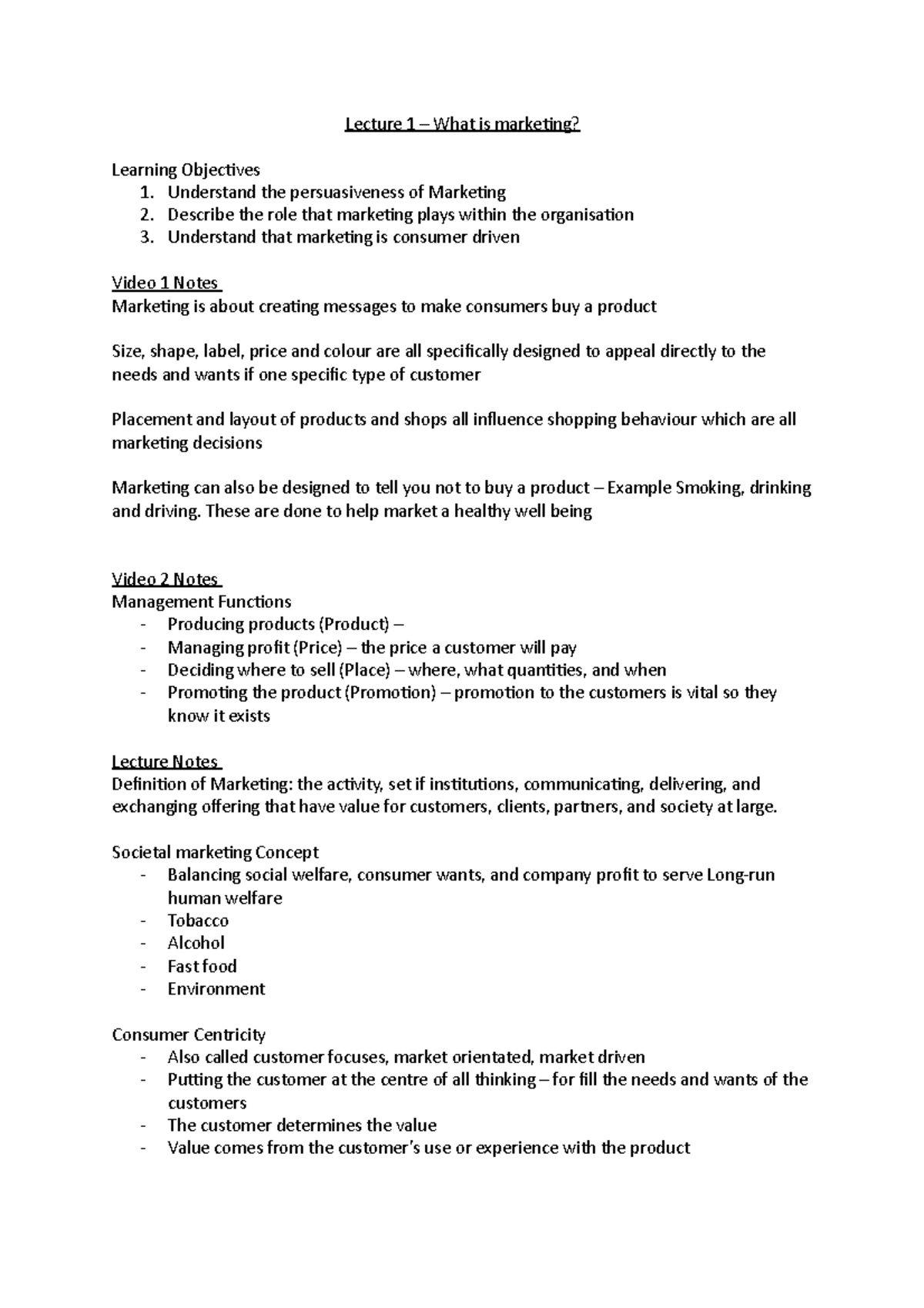Lecture 1 - What is Marketing - Lecture 1 – What is marketing? Learning ...