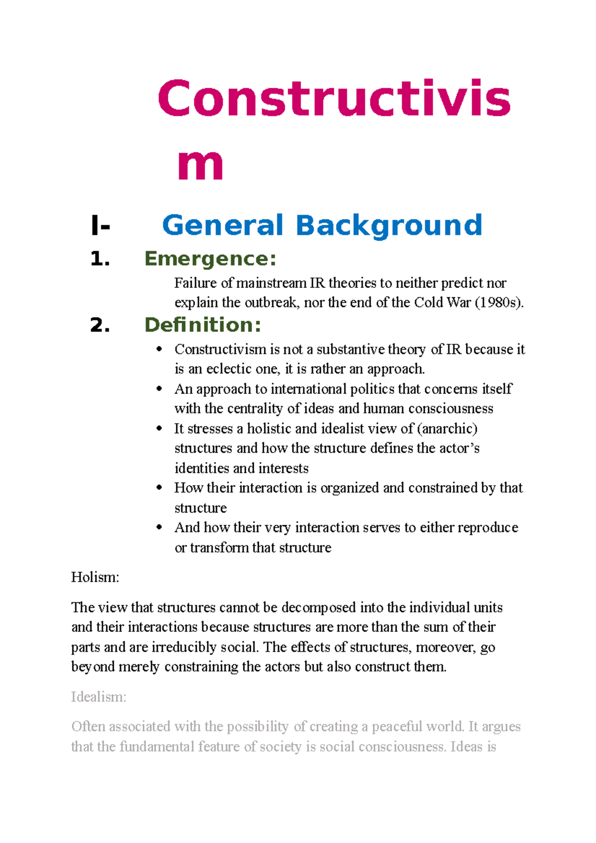 Constructivism IR Theory - Constructivis m I- General Background 1 ...