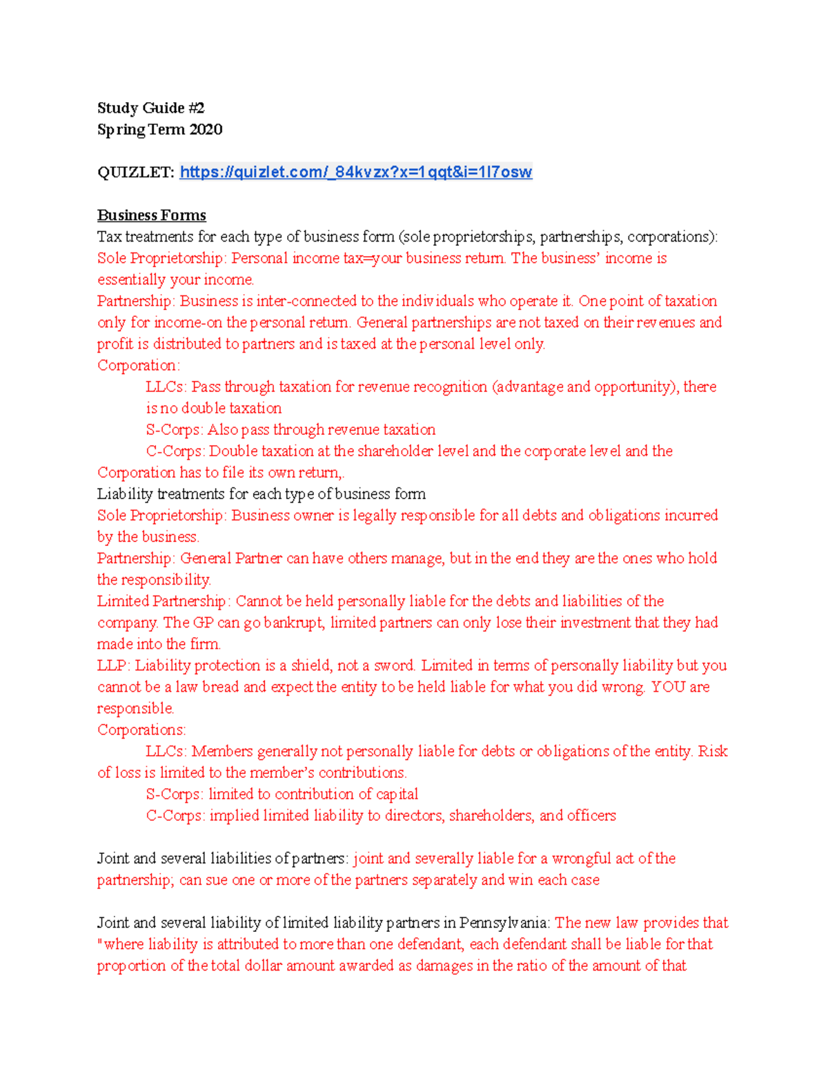 Study Guide - Exam 2 - Study Guide # Spring Term 2020 QUIZLET: quizlet ...