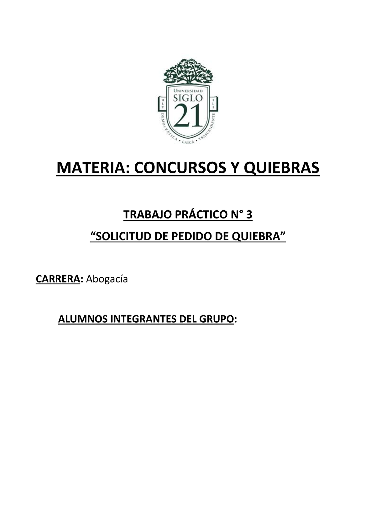 TP3 - Solicitud De Pedido De Quiebra 2 - MATERIA: CONCURSOS Y QUIEBRAS ...