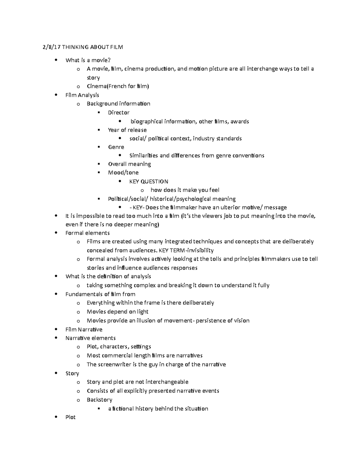 intro-to-film-notes-2-8-17-thinking-about-film-what-is-a-movie-o-a-movie-film-cinema-studocu