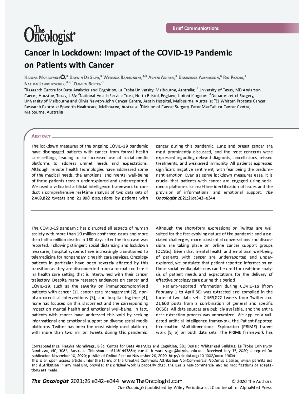 Cancer- Covid 19-socialmedia - Cancer in Lockdown: Impact of the COVID ...