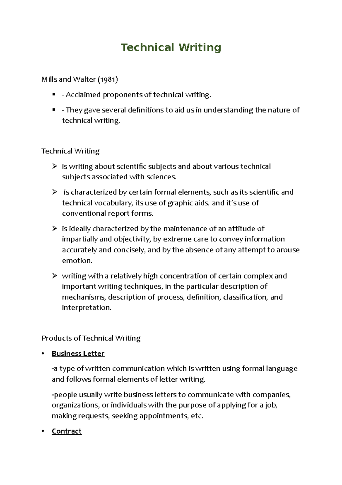 Technical Writing - Technical Writing Mills and Walter (1981 ...