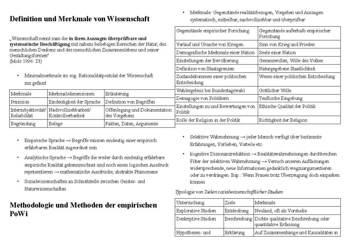 Zusammenfassung Methoden Der Empirischen Politikwissenschaft ...