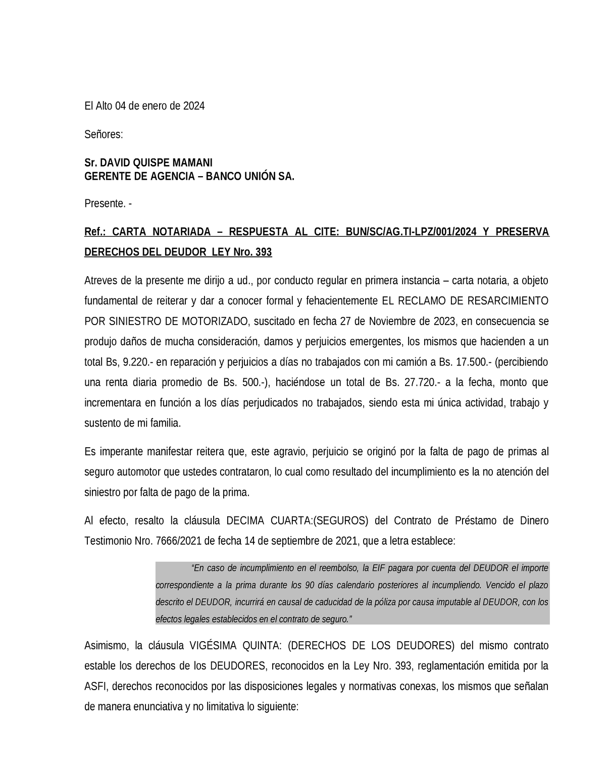 Carta Notariada - PARA APROBAR LA PROFESION - El Alto 04 de enero de ...