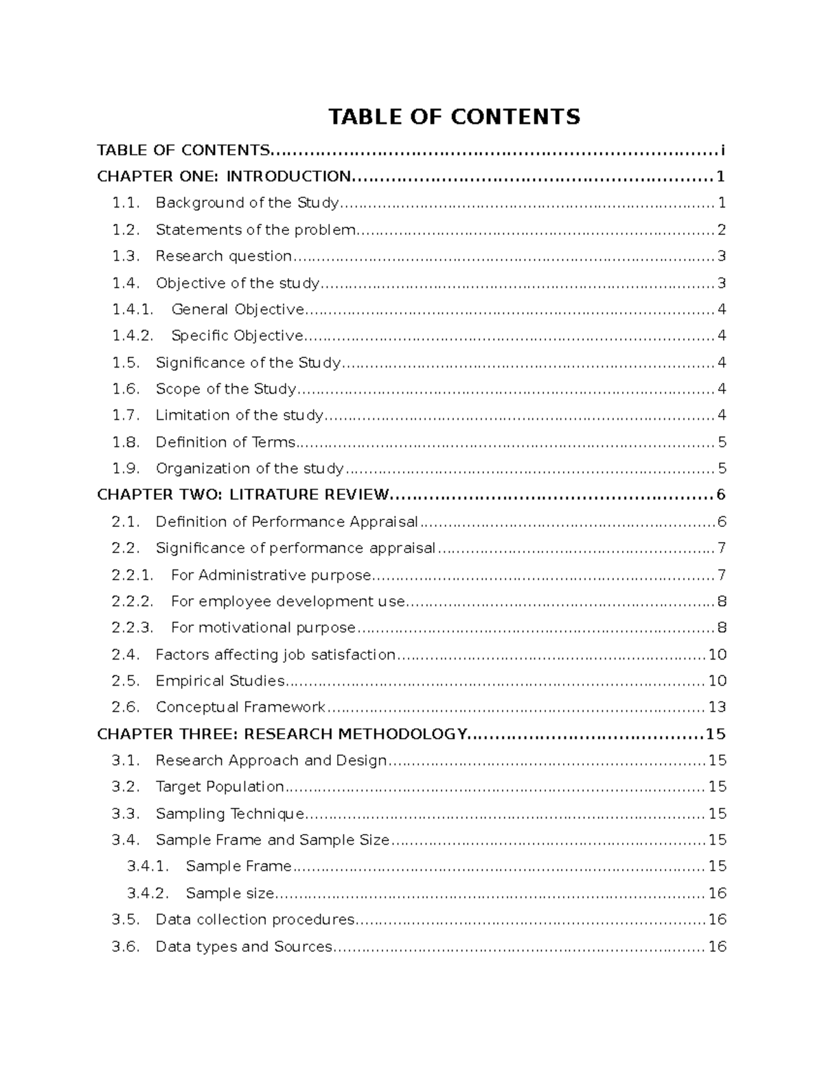 Proposal - TABLE OF CONTENTS CHAPTER ONE: - Studocu