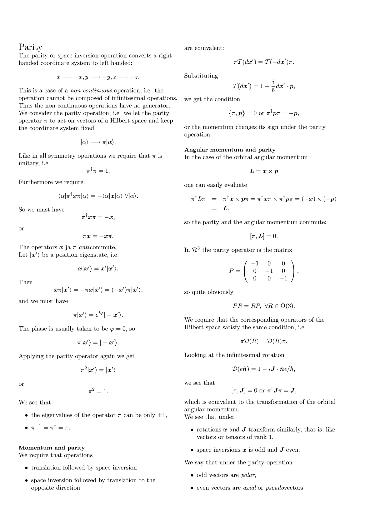 Parity - Parity The parity or space inversion operation converts a ...