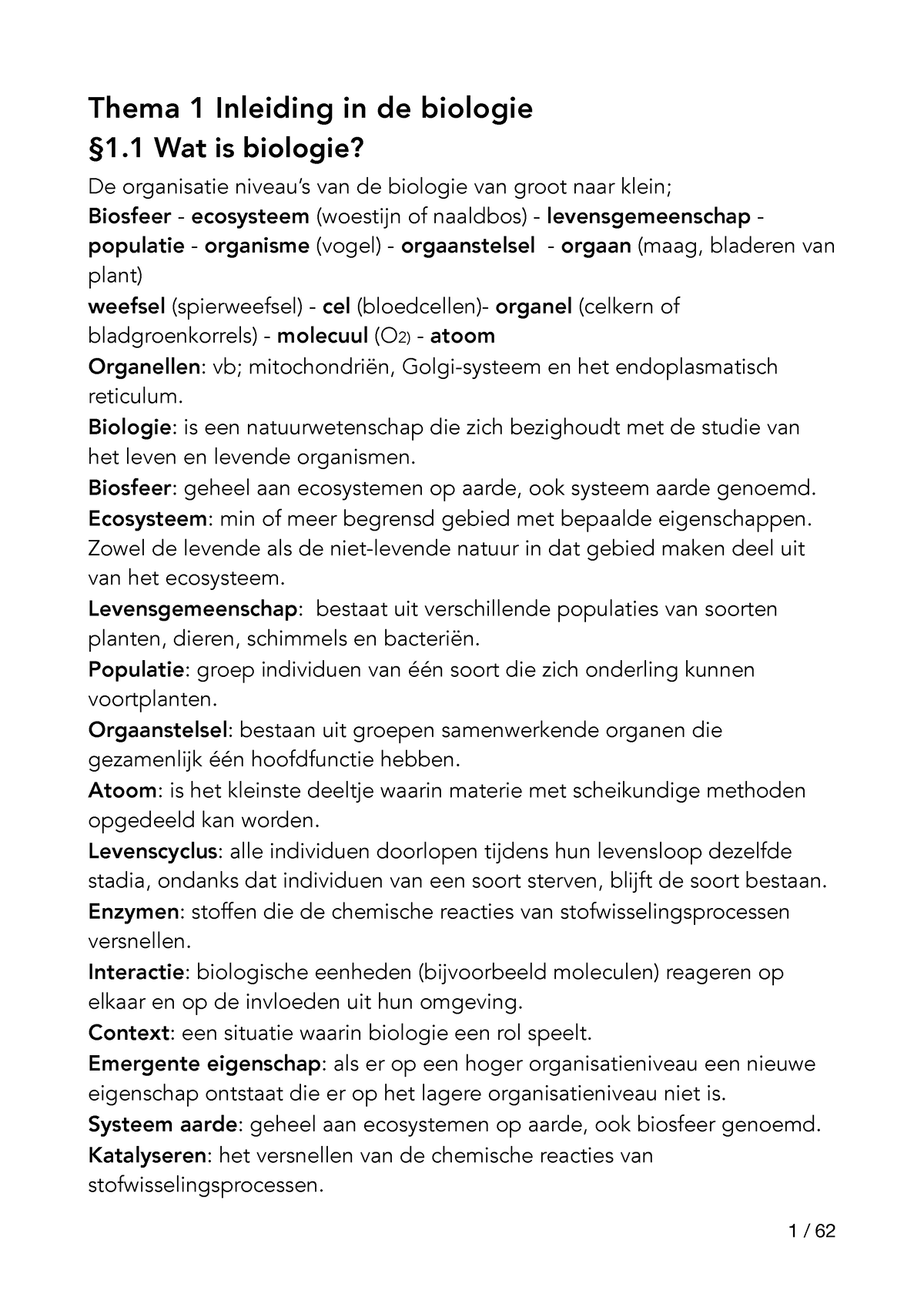 Biologie Basiskennis Samenvatting - Thema 1 Inleiding In De Biologie §1 ...