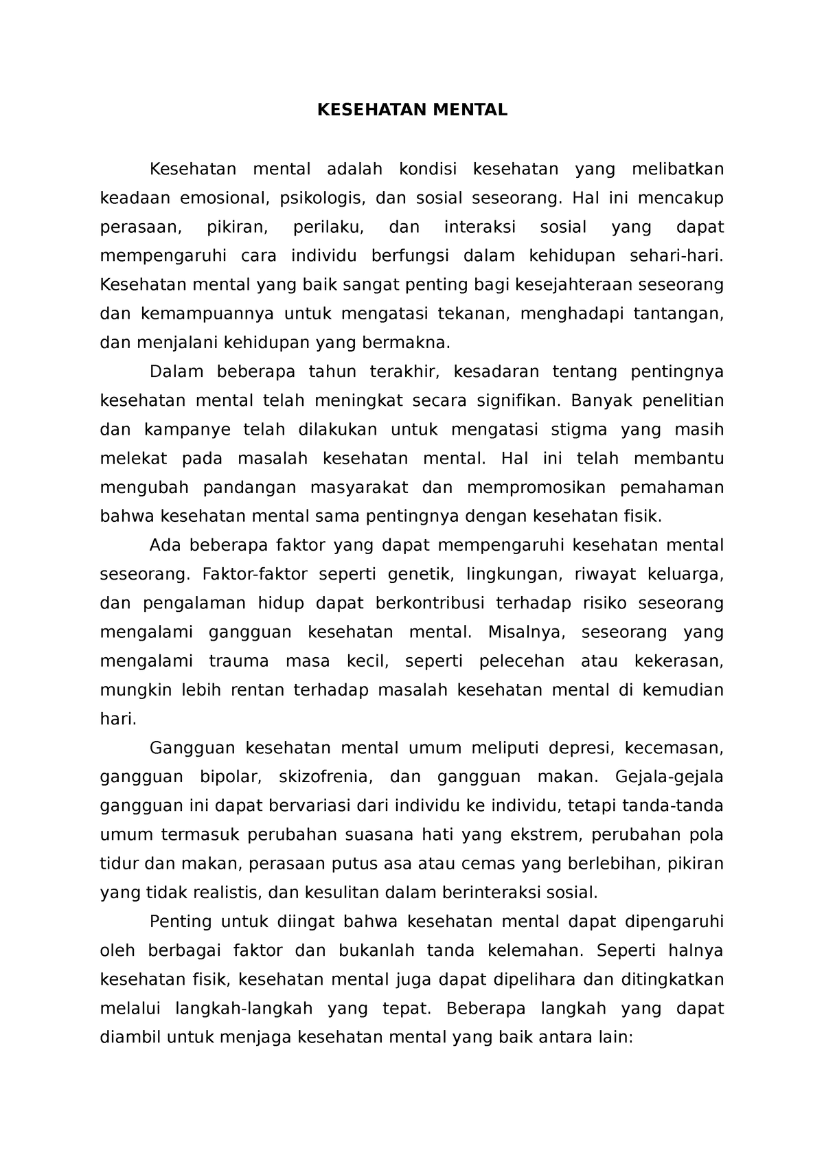 essay mental health bahasa indonesia