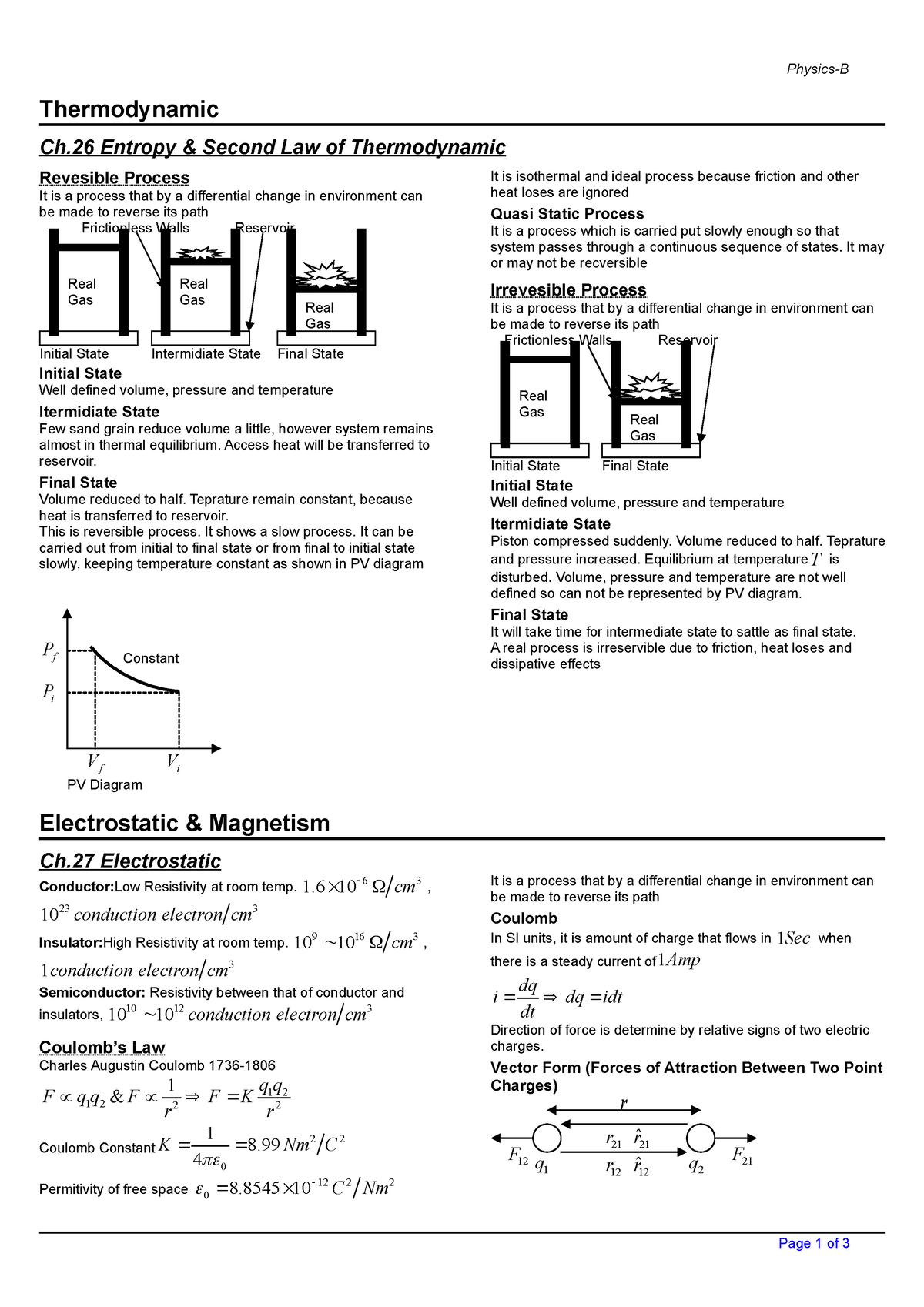 BSc Physics-B - Short Notes/summary - Physics-B Thermodynamic Ch ...