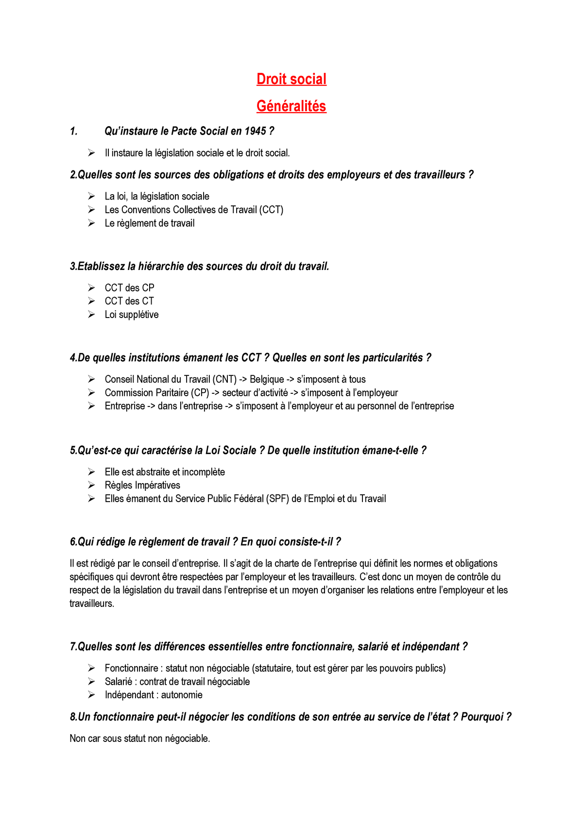 Droit Social Q R 1 2 3 Questions Reponses Pour Examen Studocu