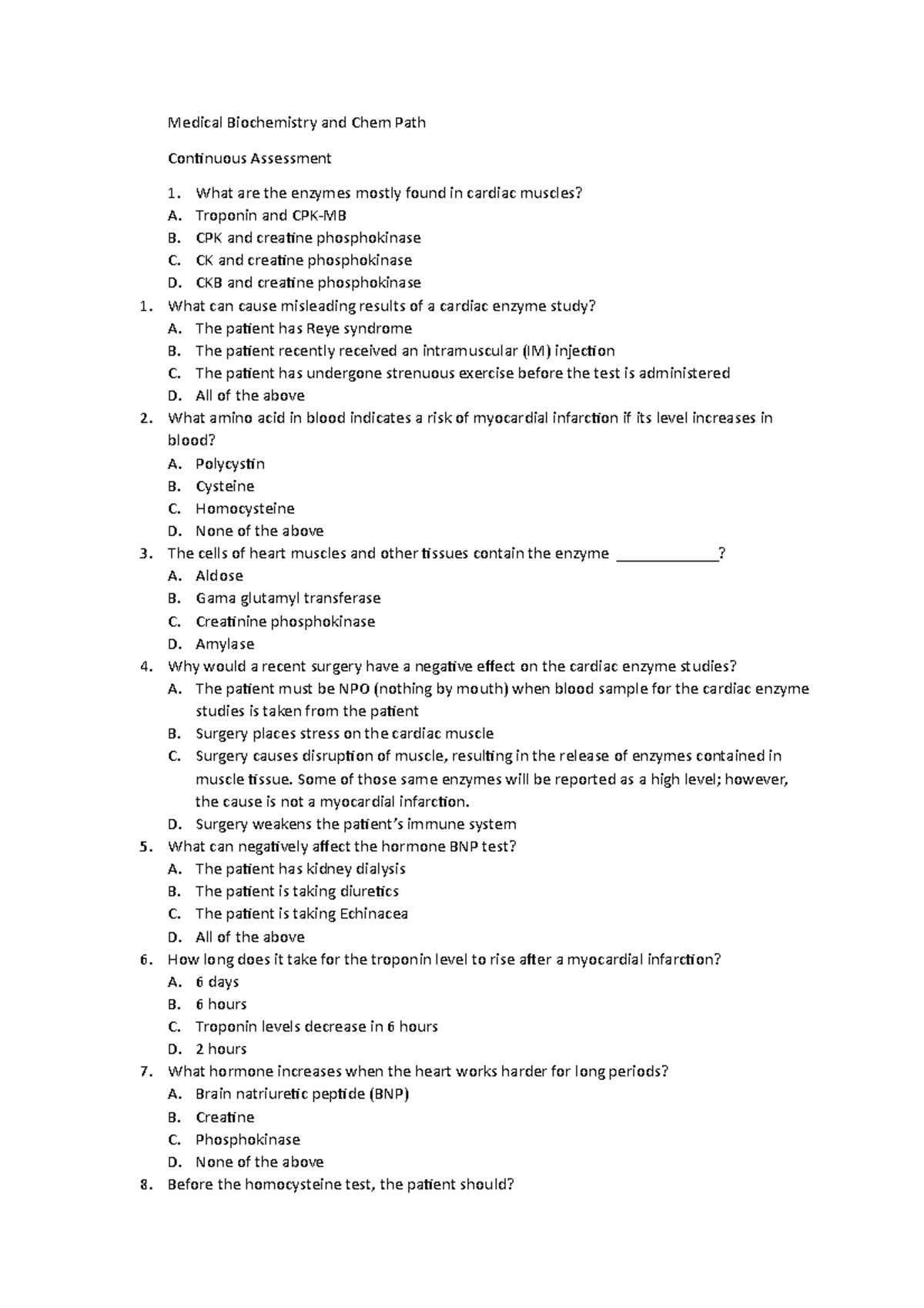 Medical Biochemistry Questions - Medical Biochemistry and Chem Path ...