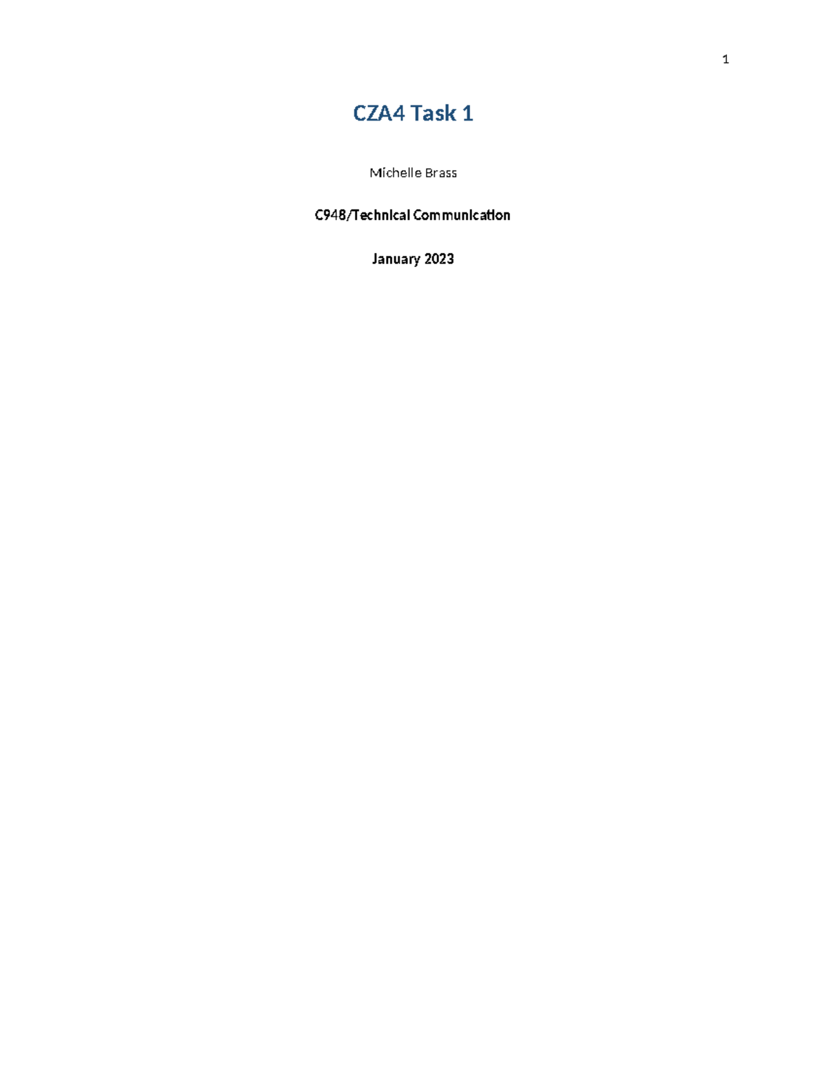 C948 Task 1 Mbrass v1 - Task 1 of 5 papers that were required to submit ...