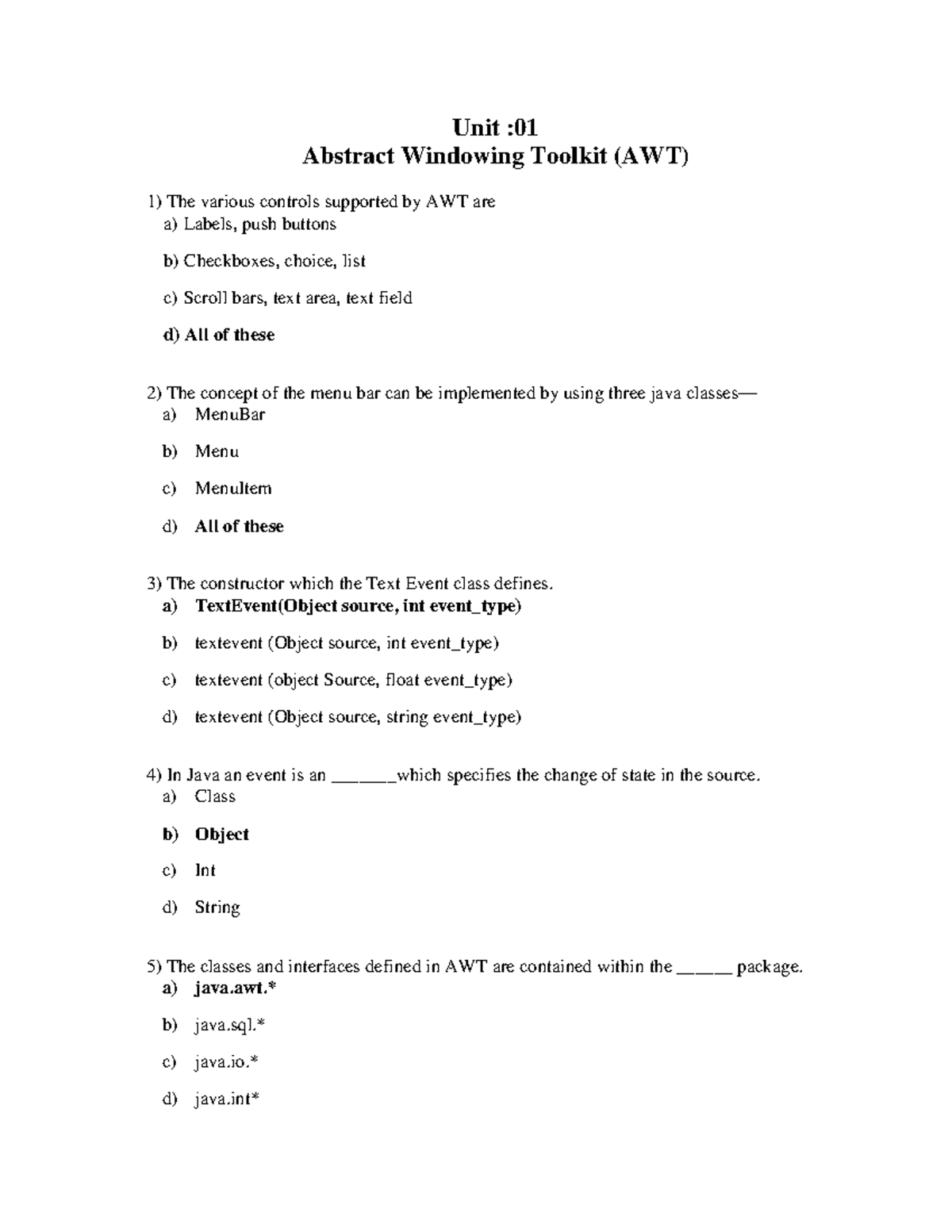 Ajp Mcq Chapter 1 - Notes Mcq - Unit : Abstract Windowing Toolkit (AWT ...