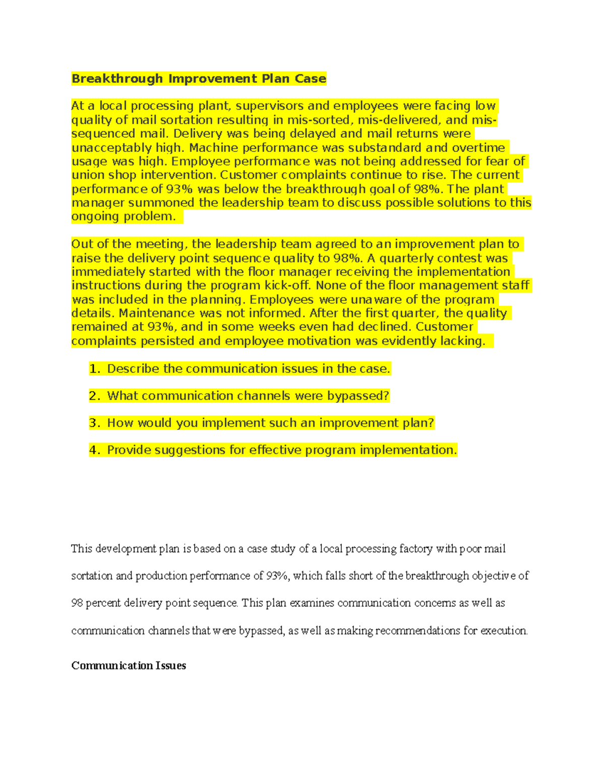 Written Assignment Unit 4 - Organizational Communication - Breakthrough ...