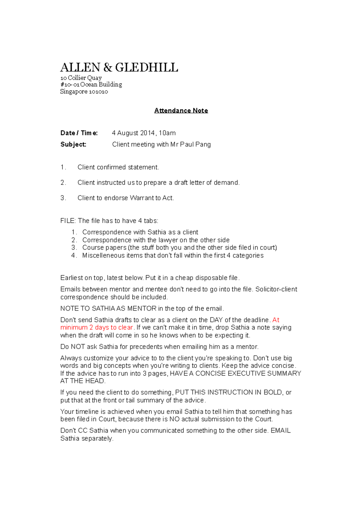 00 FMS attendance note 01 - ALLEN & GLEDHILL 10 Collier Quay #10-01 ...