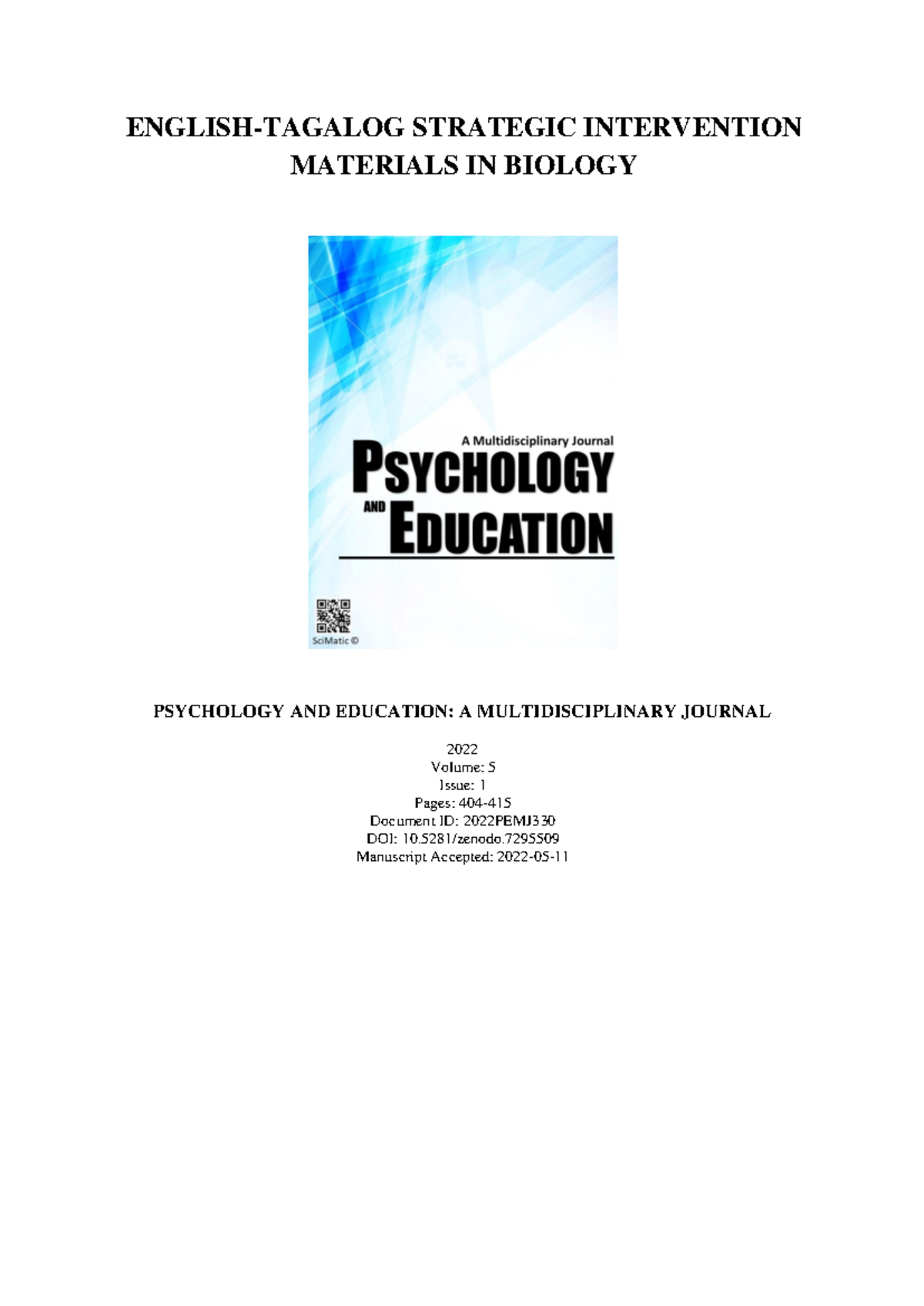 EnglishTagalog Strategic Intervention Materials in Biology ENGLISH